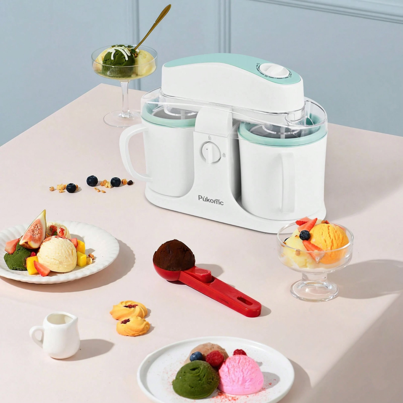 Dual Bowl Ice Cream Maker 20-Min Frozen Dessert Machine