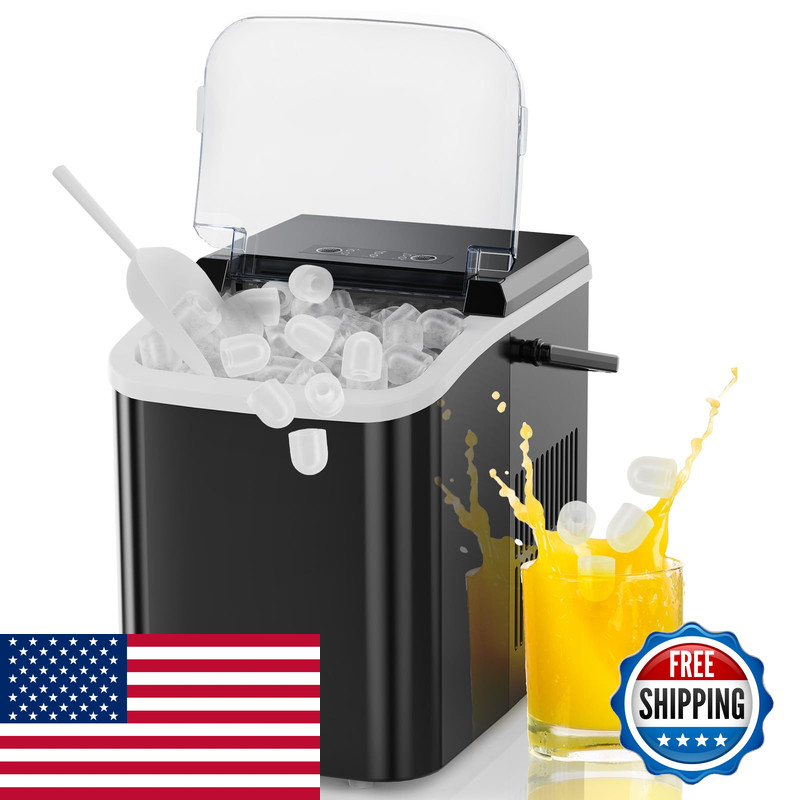 Newbulig Ice Makers Countertop Handle Portable Ice Machine 9 Bullet Cubes In 6