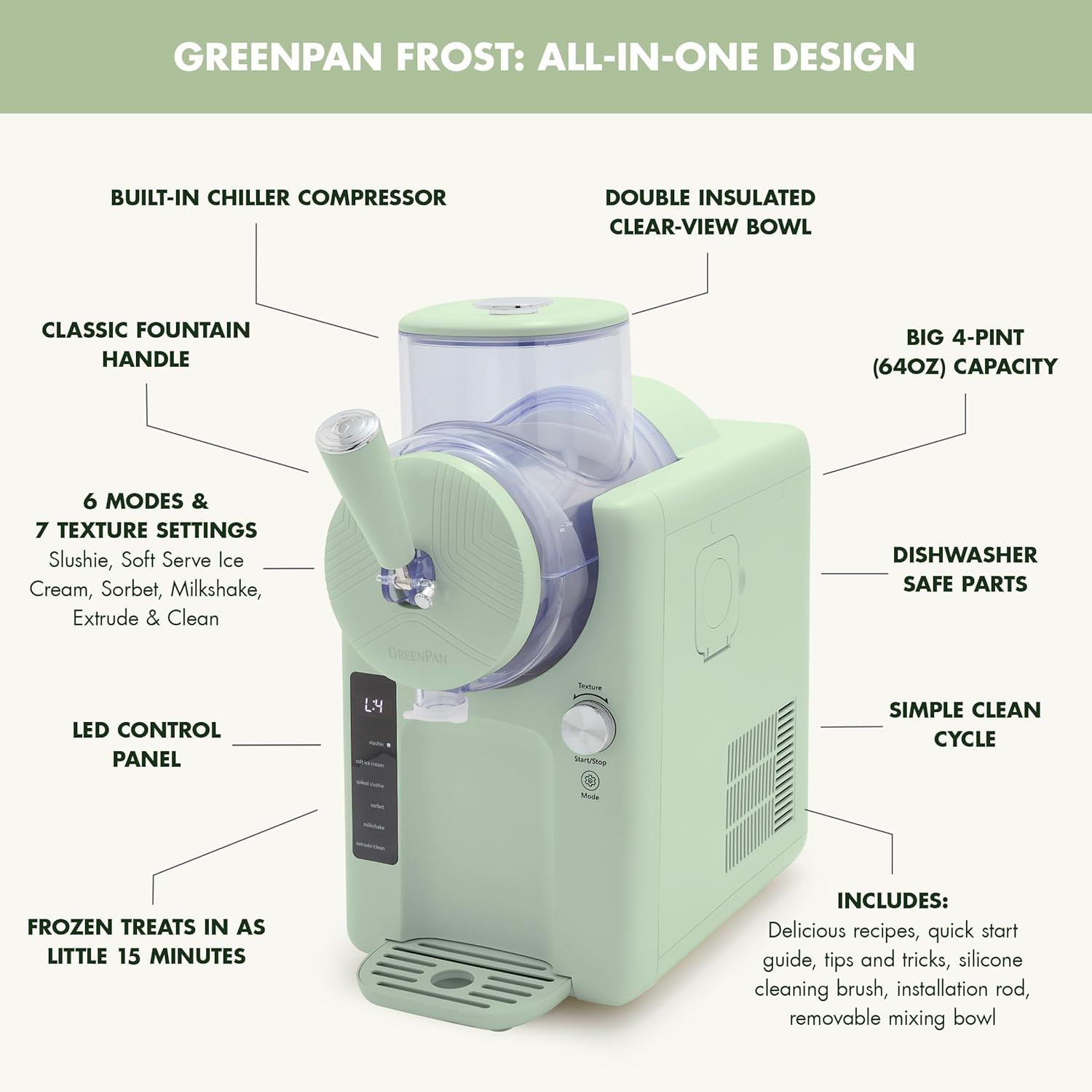 Frost Ice Cream & Slushie Maker – 6 Modes, Ready in 15 Mins, Self-Cleaning