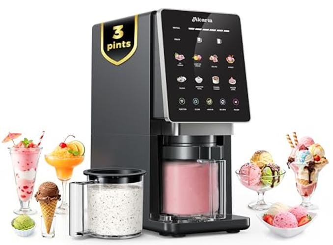 Alcarin Ice Cream Maker with 3 Pints(Not Freezer) Homemade Slushie Gelato