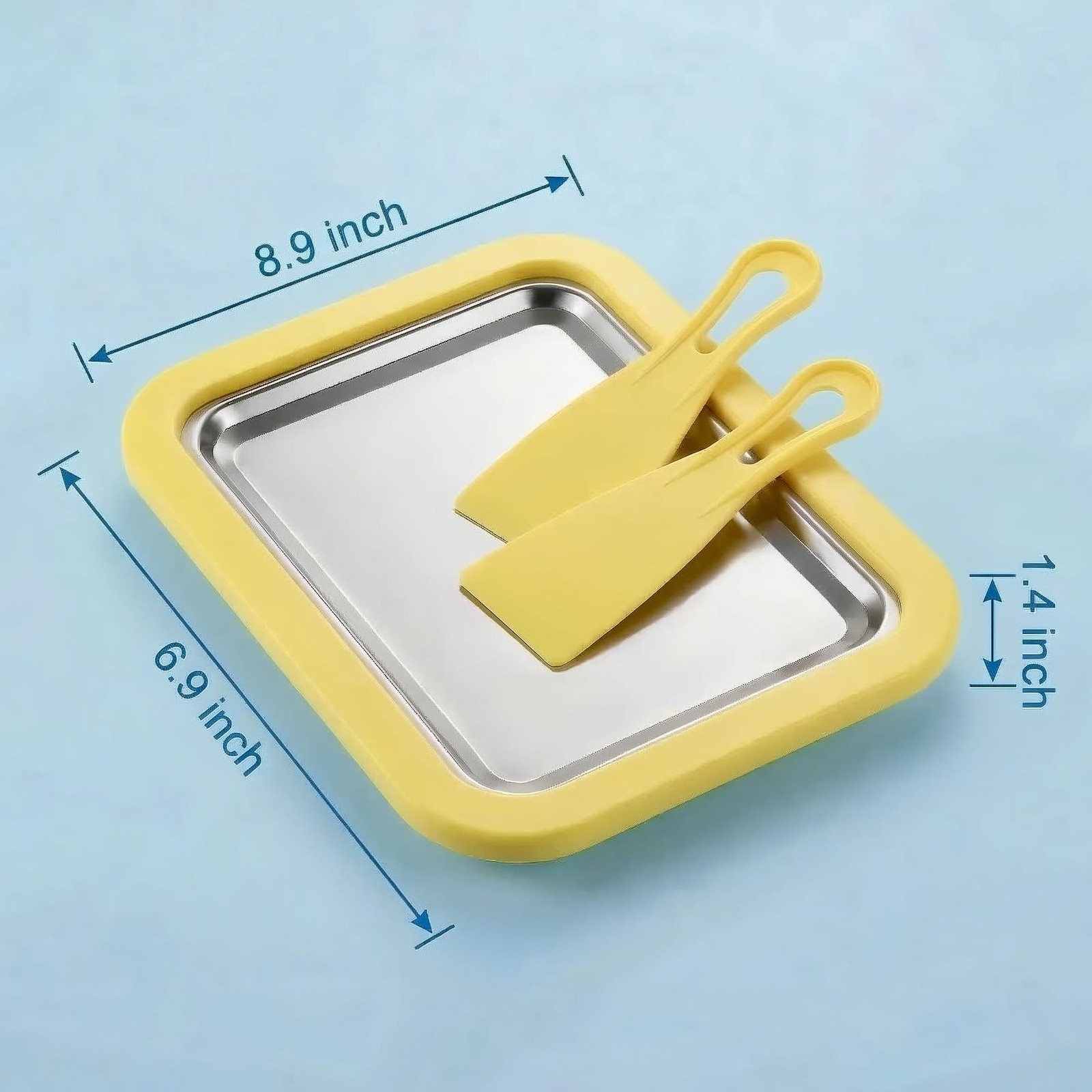 Rolled Ice Cream Maker Tray with 2 Scrapers Spatulas for Family Activity