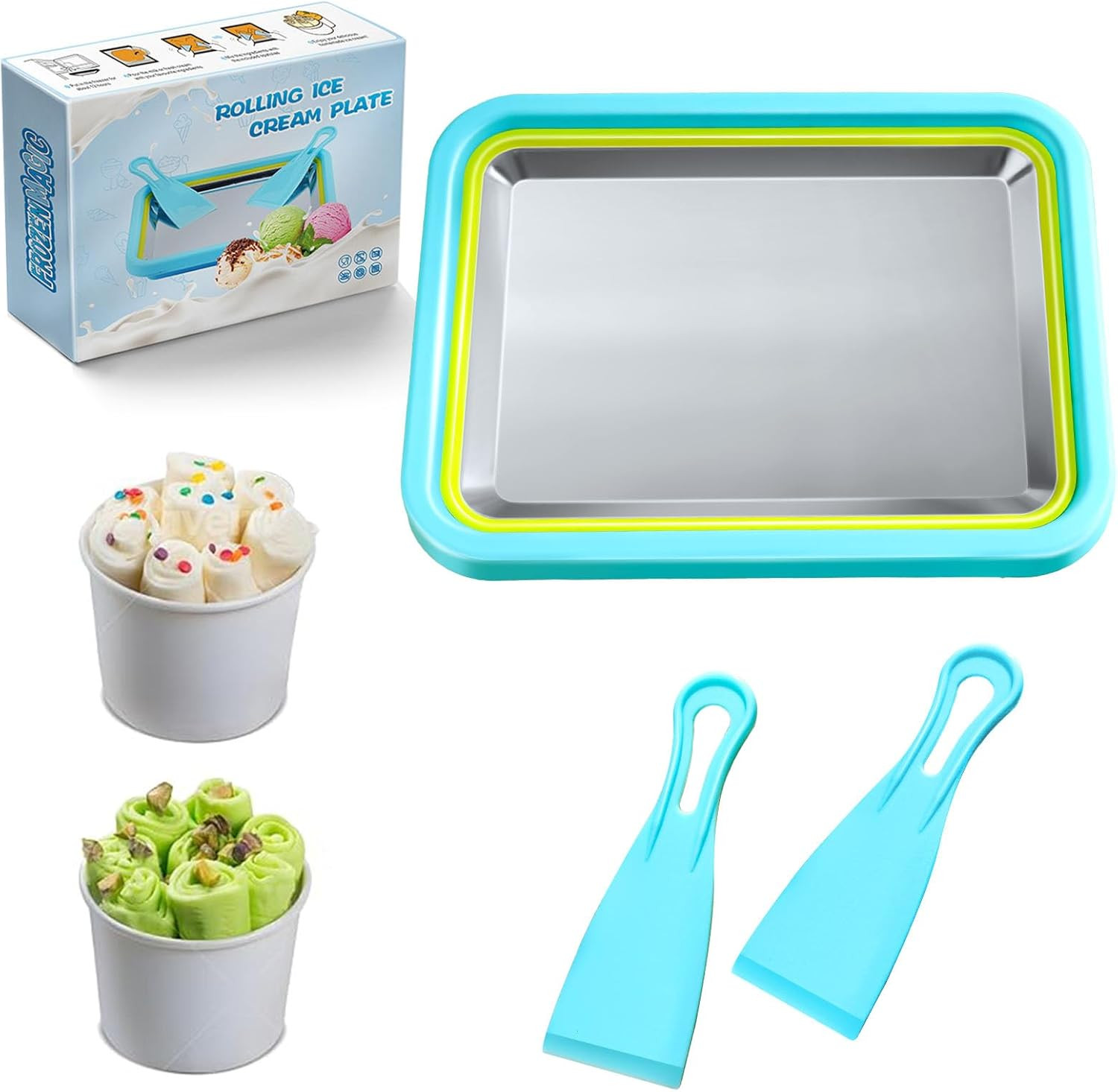 Mini Rolled Ice Cream Maker, Frozen Yogurt Rolls Tray, Instant Cold Plate Ice Cr