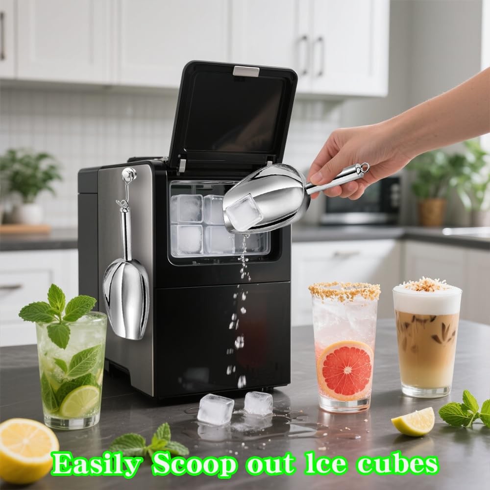 6oz Stainless Steel Ice Scoop for Freezer with Magnetic Medium, 6OZ Silver