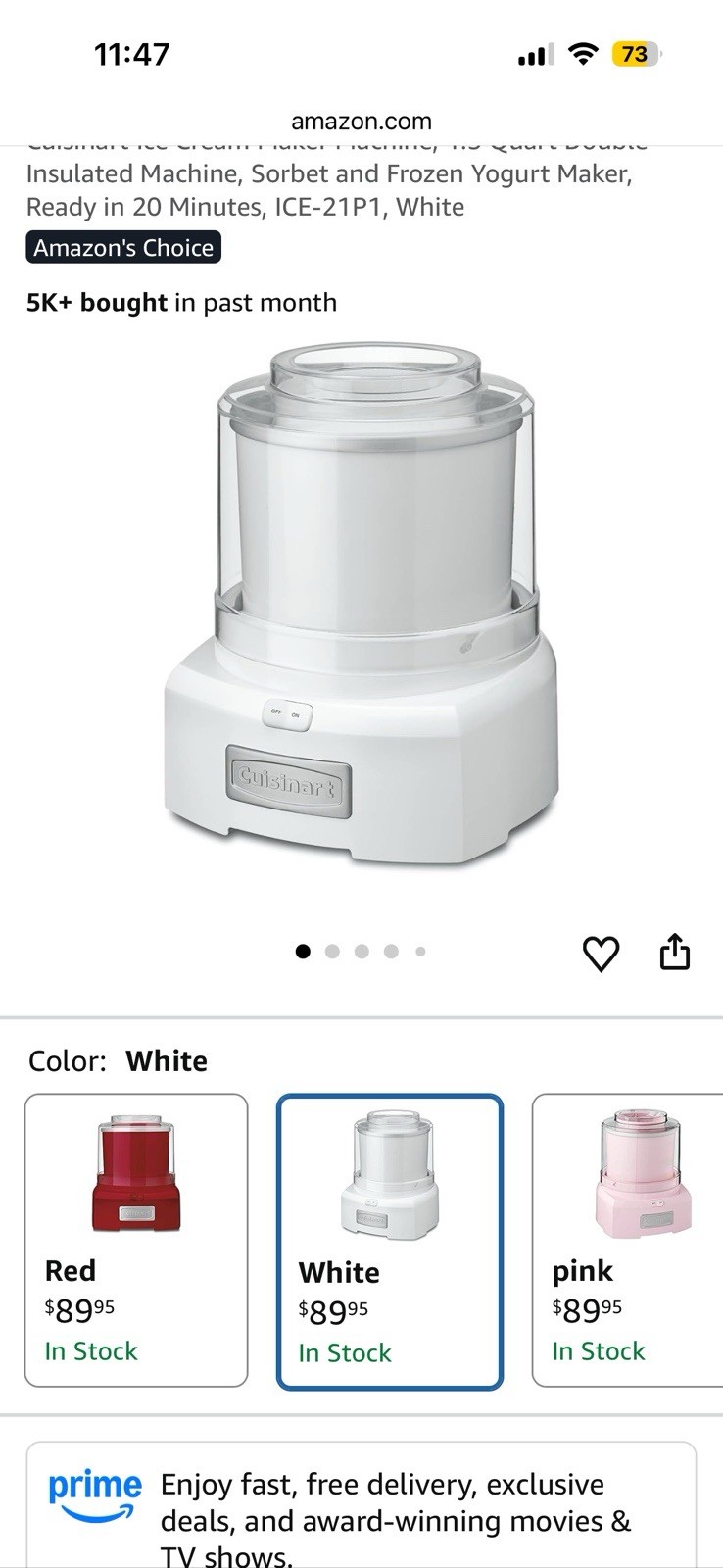 Cuisinart ICE-21 Frozen Yogurt-Ice Cream and Sorbet Maker – White