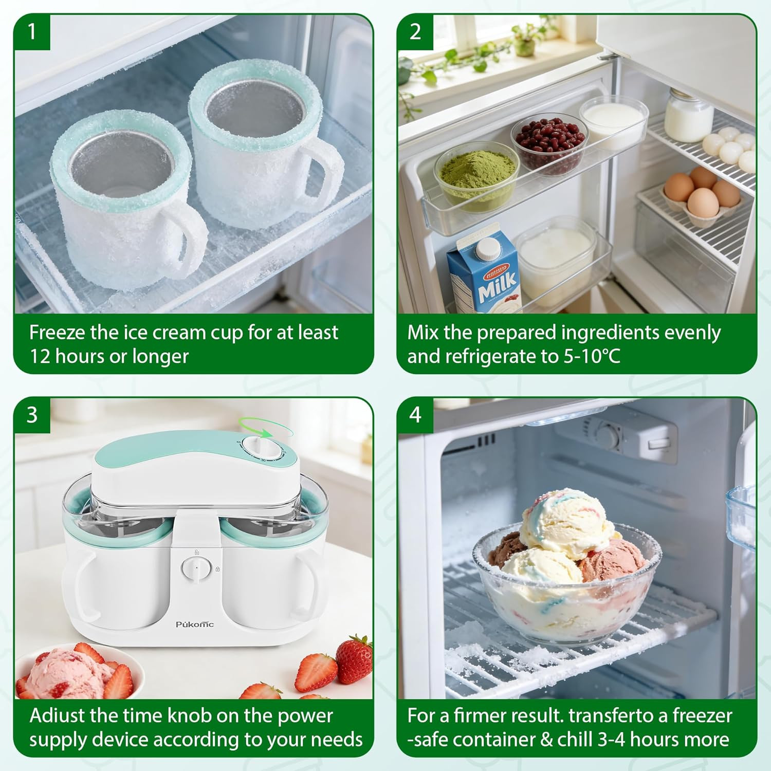 Ice Cream Maker Machine for Home Use, with Two Ice Cream Bowls,Simple Operation