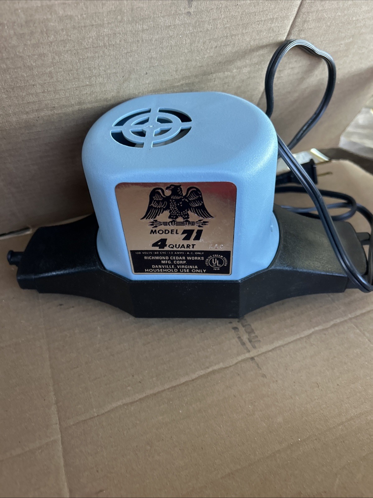 Richmond Cedar Works Model 71 4 Quart Ice Cream Maker Replacement Motor Only