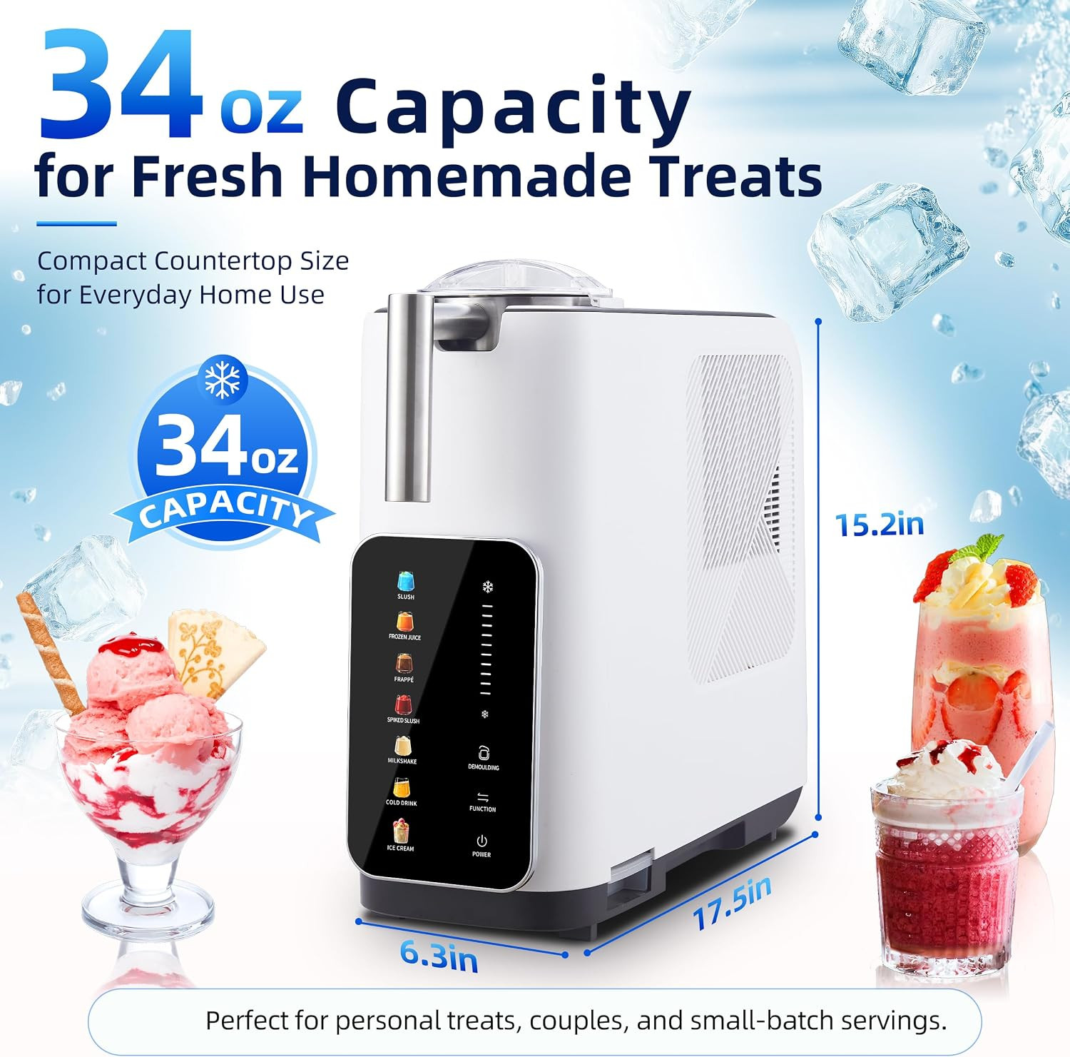 3 in 1 Frozen Treat Machine, Ice Cream Slush Maker & Drink Cooler | Stainless St