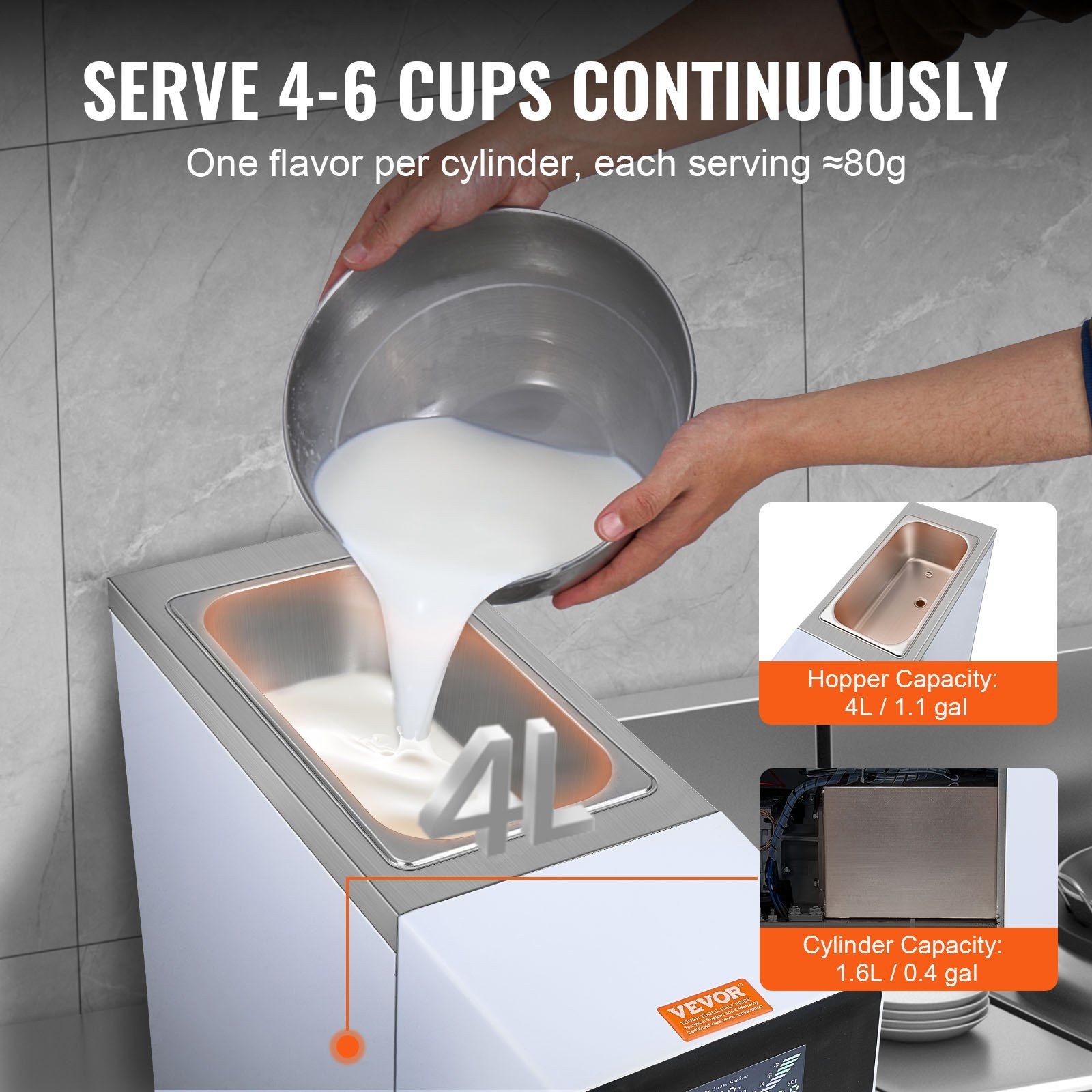 10.6QT/H 1000W Soft Serve Machine 4L Hopper 1.6L Cylinder & LCD Clean