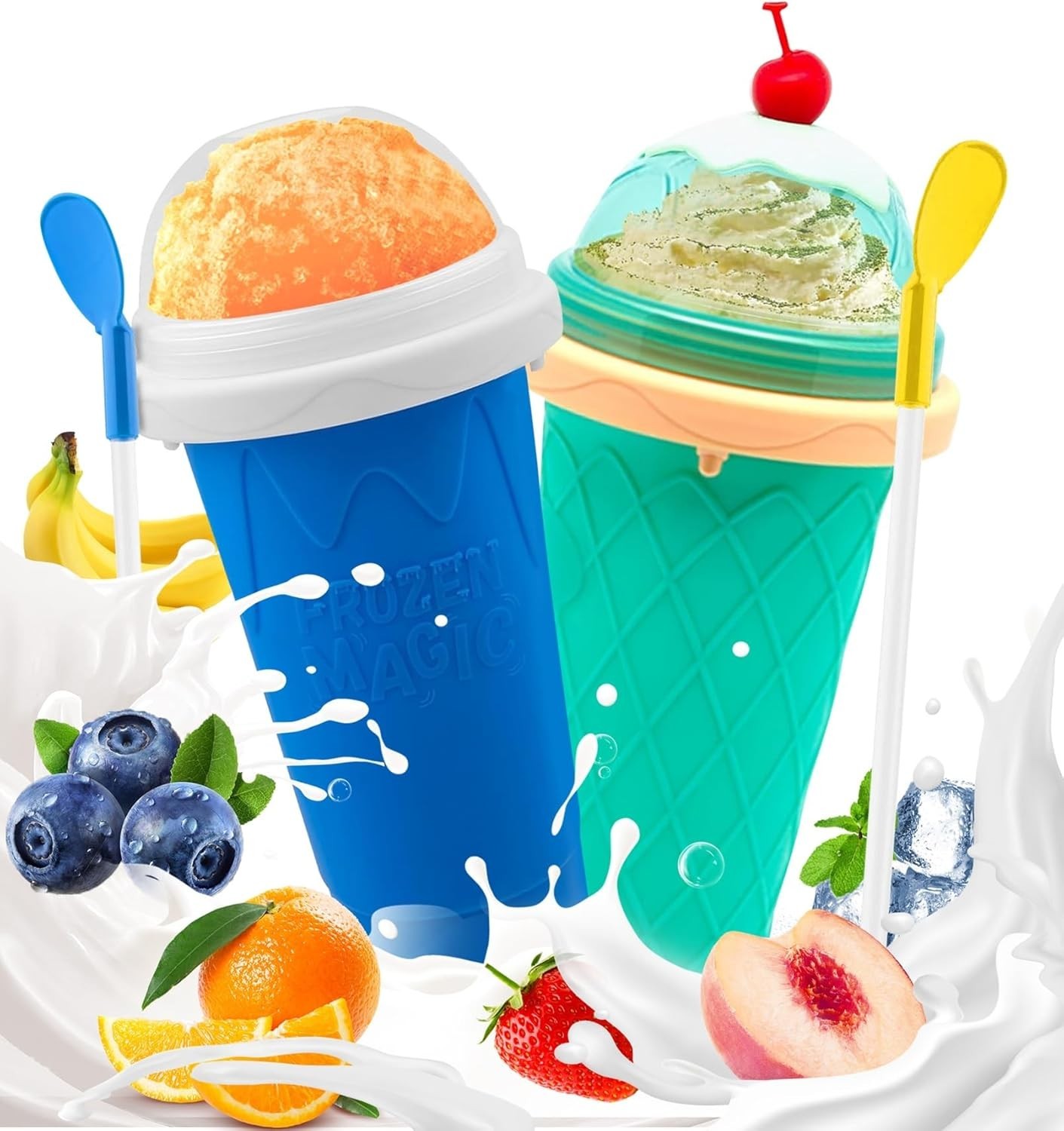 Slushie Cup 2 Pack Slushy Maker Cups DIY Magic Squeeze Cups Juice Milk Yogurt
