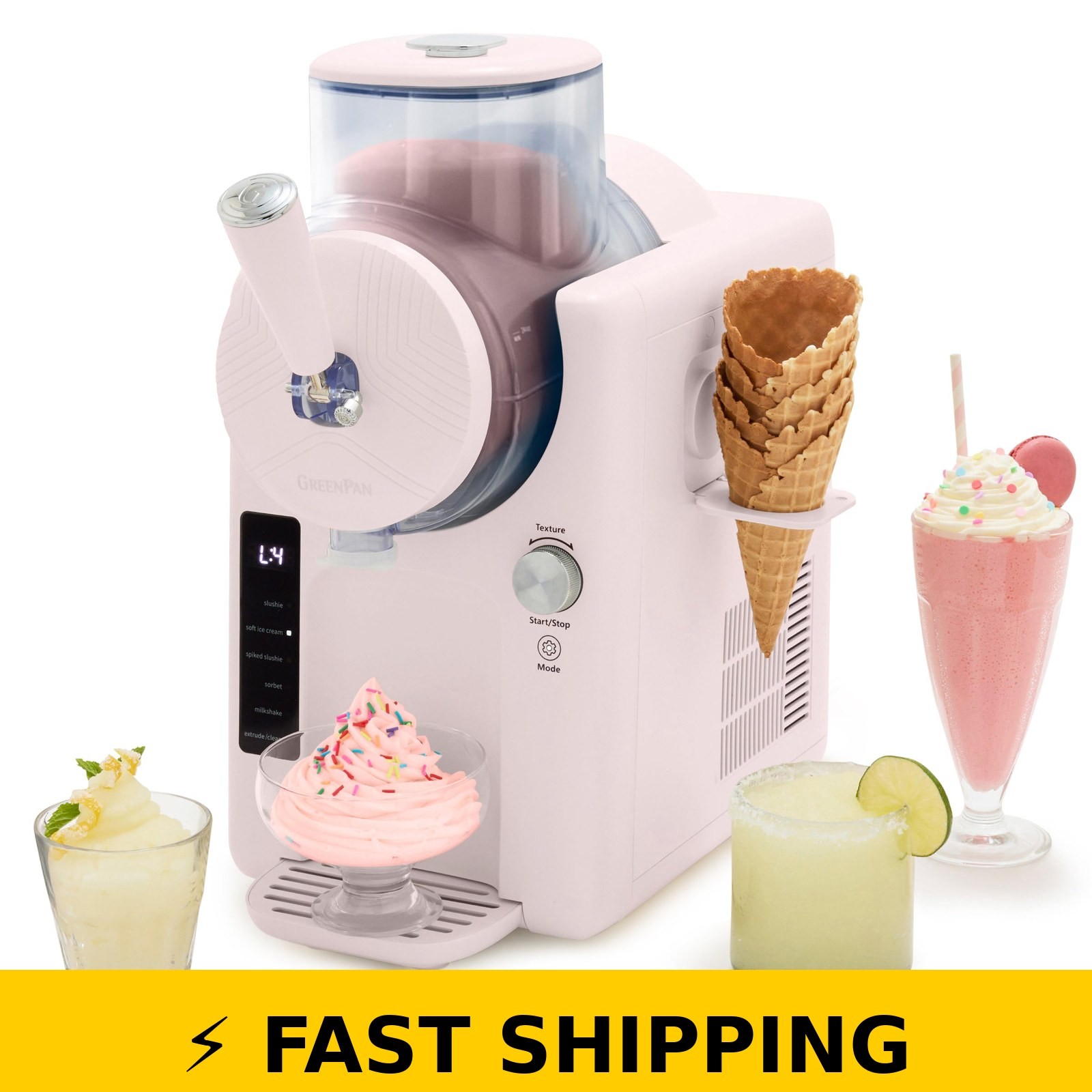 GreenPan Frost Ice Cream Maker – Family Size, Pink, 15-in-1