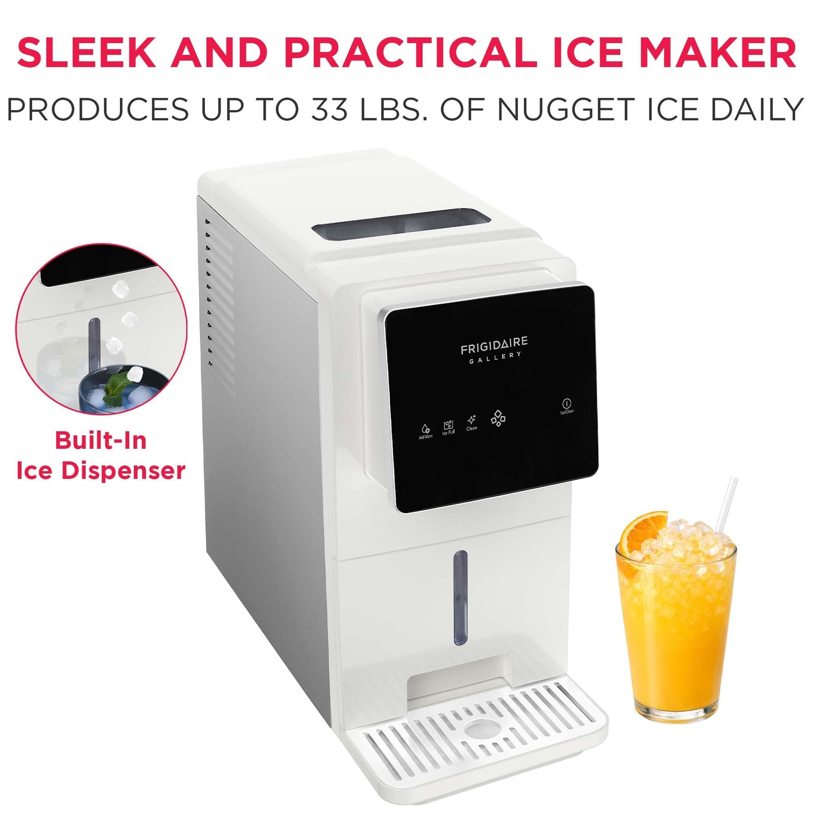 Frigidaire Countertop Crunchy Chewable Touchscreen Nugget Ice Maker 33Lbs Per