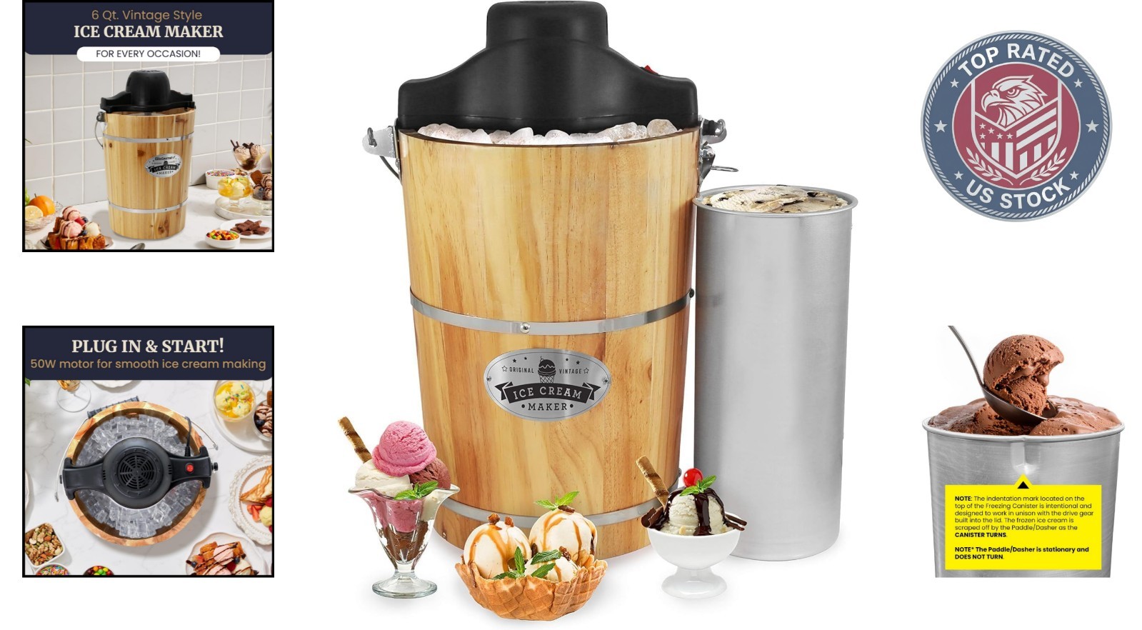 6 Quart Wood Bucket Ice Cream Maker – Traditional Taste with Modern Convenience