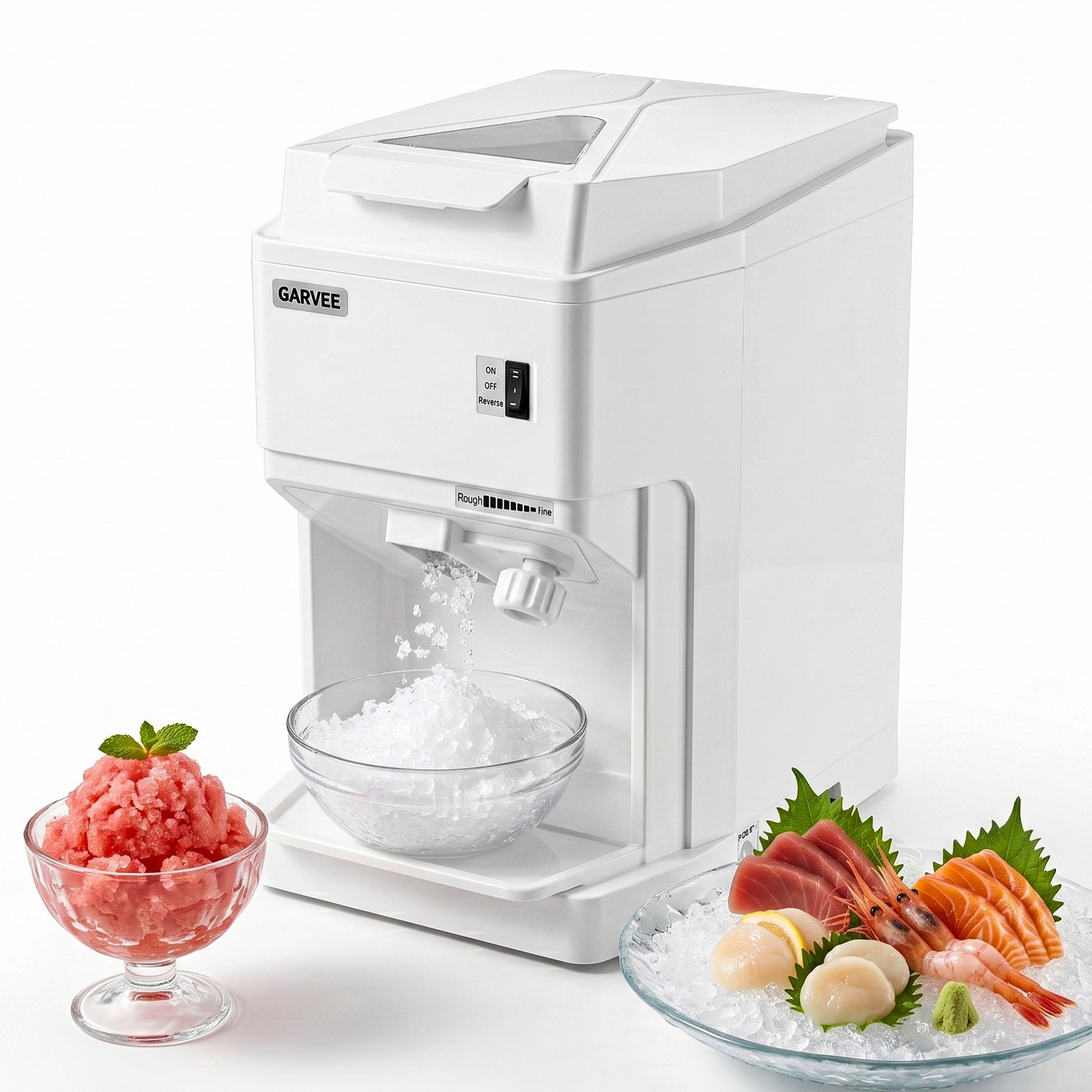 Garvee Commercial Ice Crusher 220Lb/Hr 1500RPM Adjustable Texture Snow Cone Make