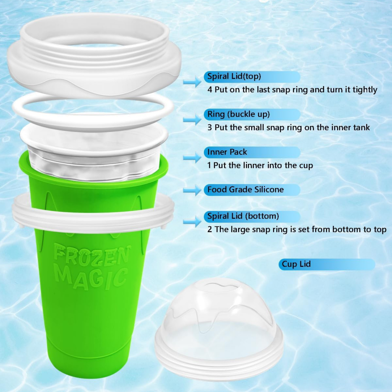 Magic Slushie Maker Cup Silicone Squeeze Frozen Smoothie Slushy Cup 450ml Mixed