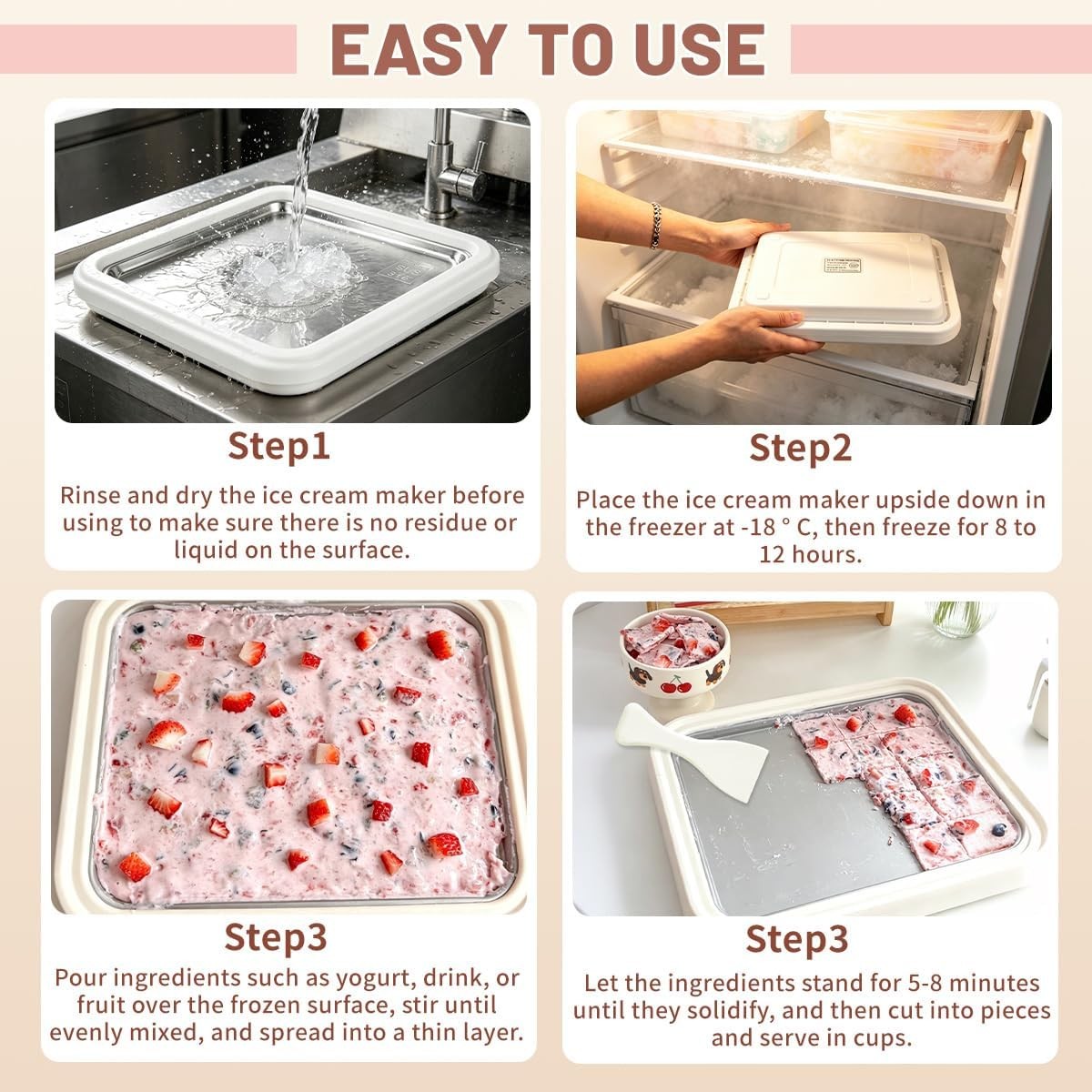 Rolled Ice Cream Maker, Instant SUS316 Ice Cream Roller Kit 2 Spatulas