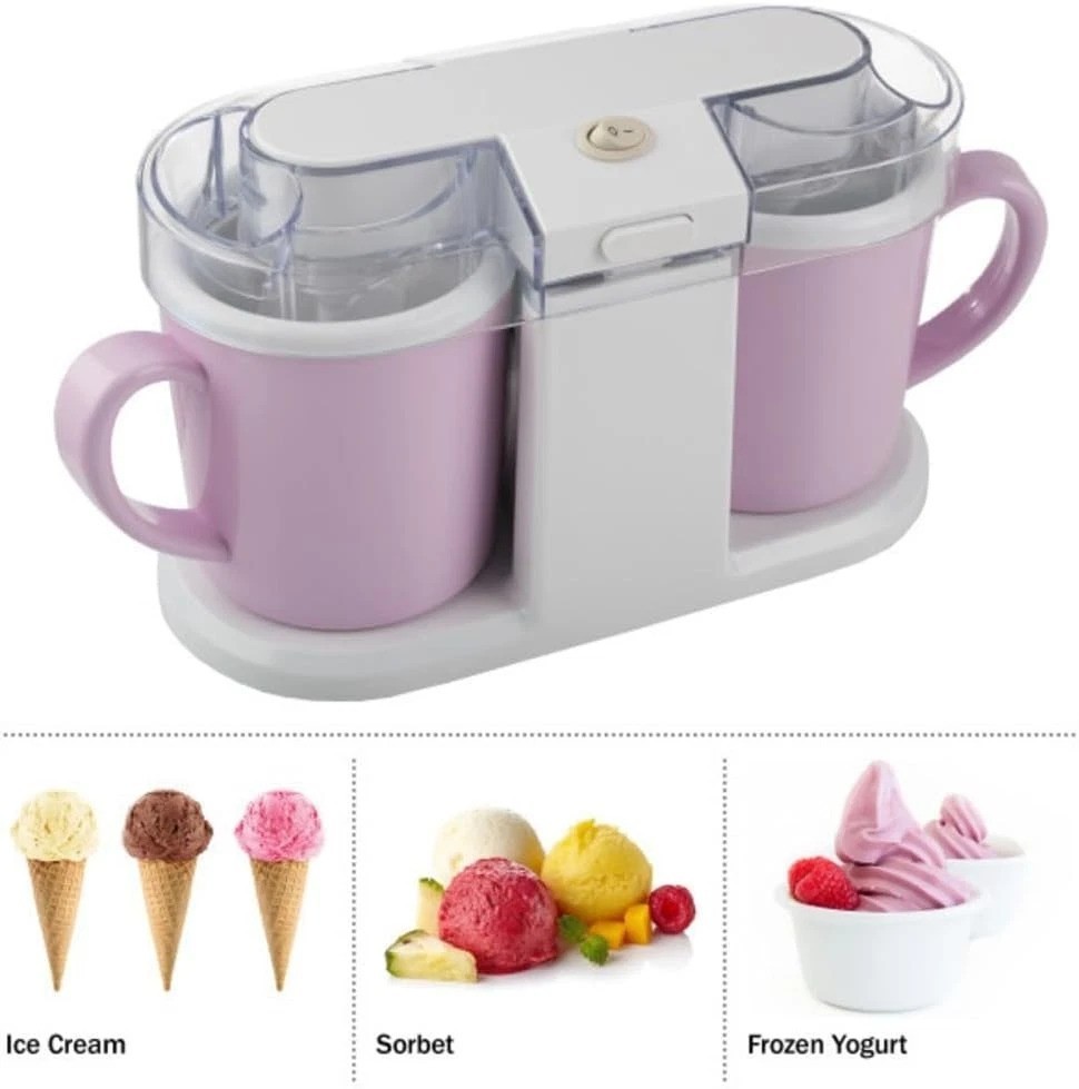 Double Bowl Ice Cream Maker, Pink, 11.5” x 6.5” x 7” | 1QT Ice Cream Machine …