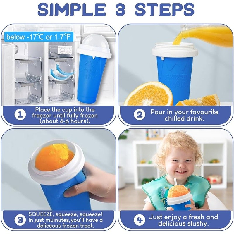 Quick Frozen Slushy Cup Food-Grade Silicone Reusable DIY Smoothie Maker Fun Kids