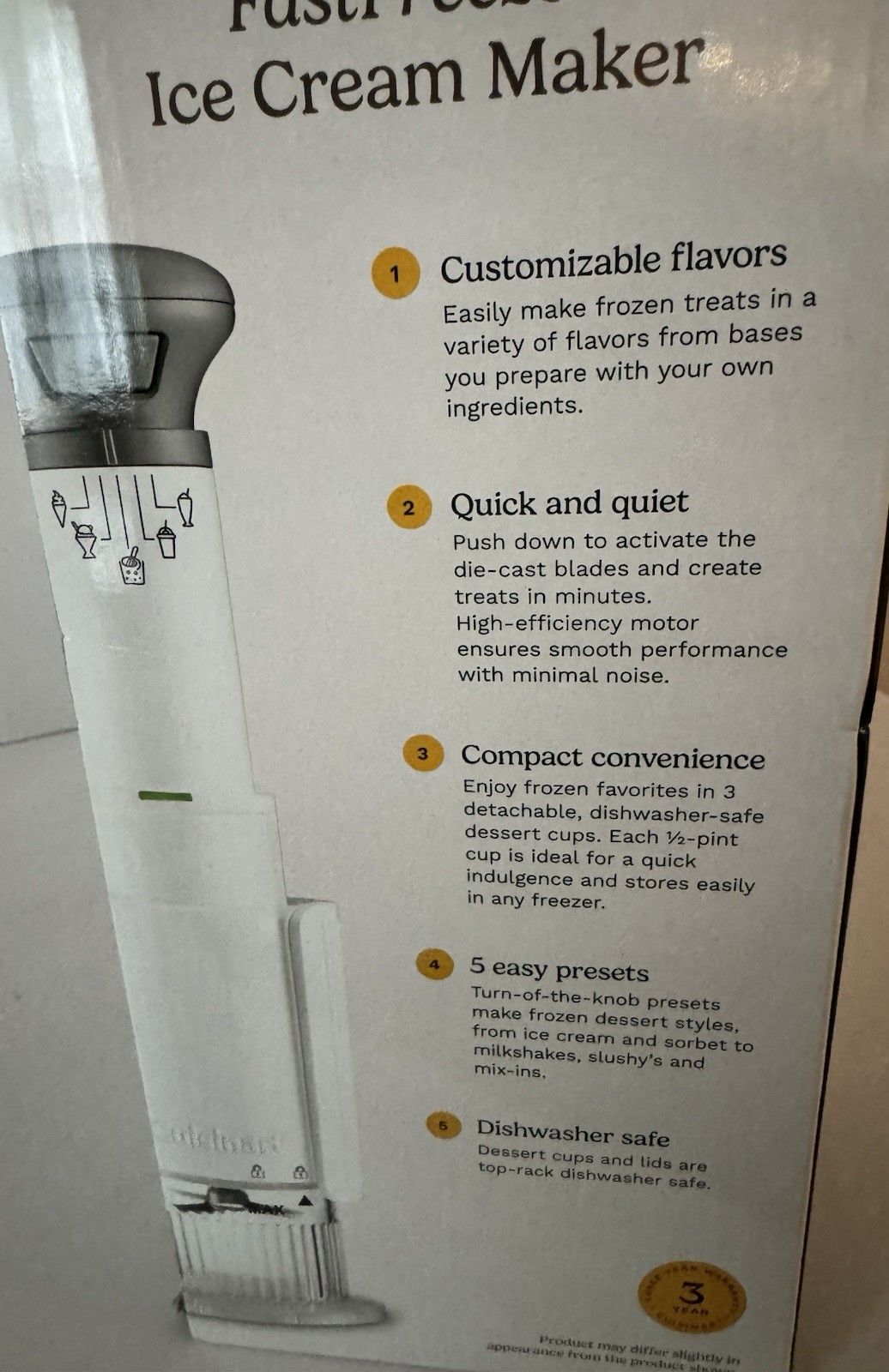 Cuisinart Fast Freeze Ice Cream Maker. New