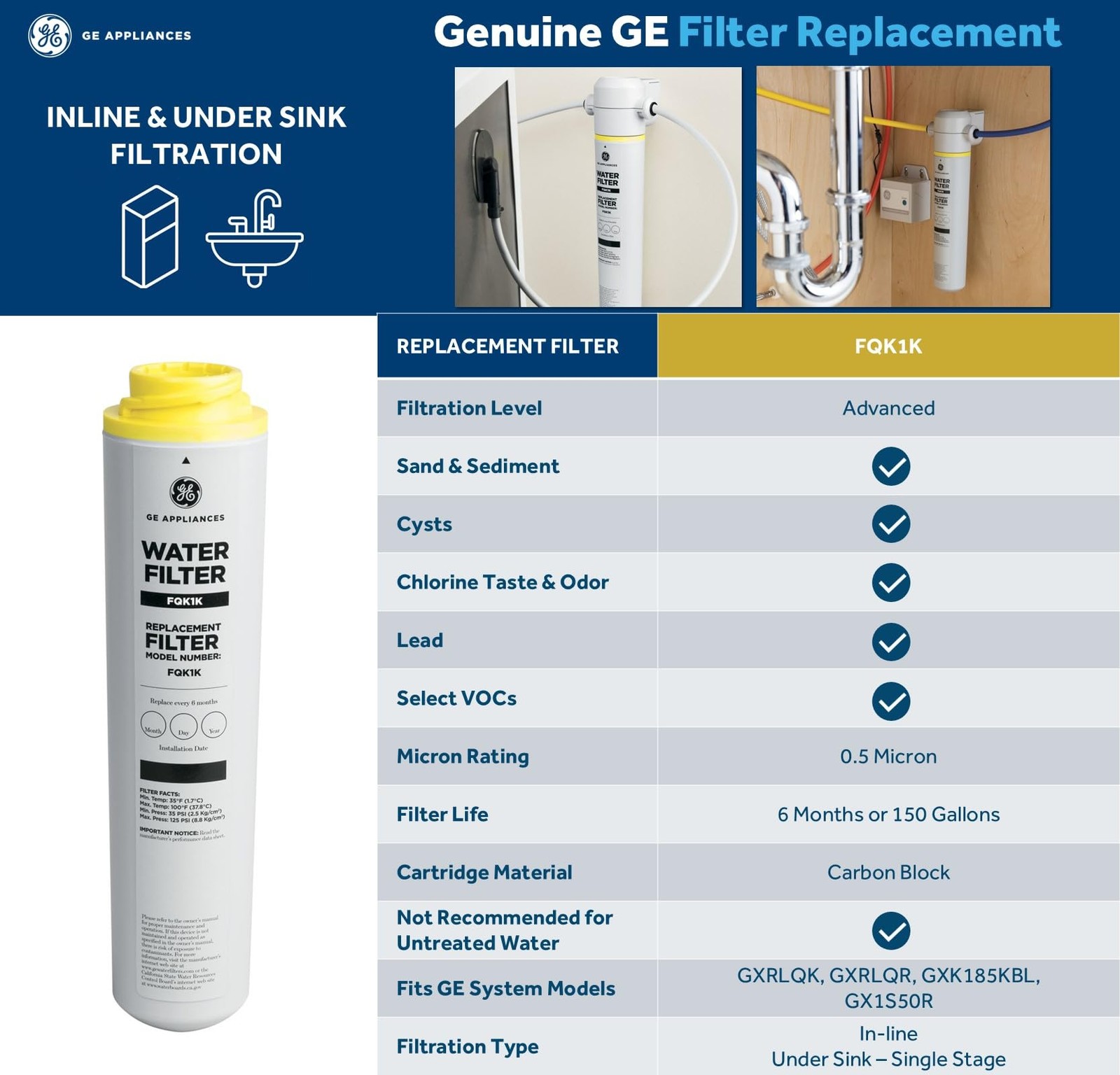 GE Icemaker & Refrigerator Water Filter System External – Reduces Lead, VOCs