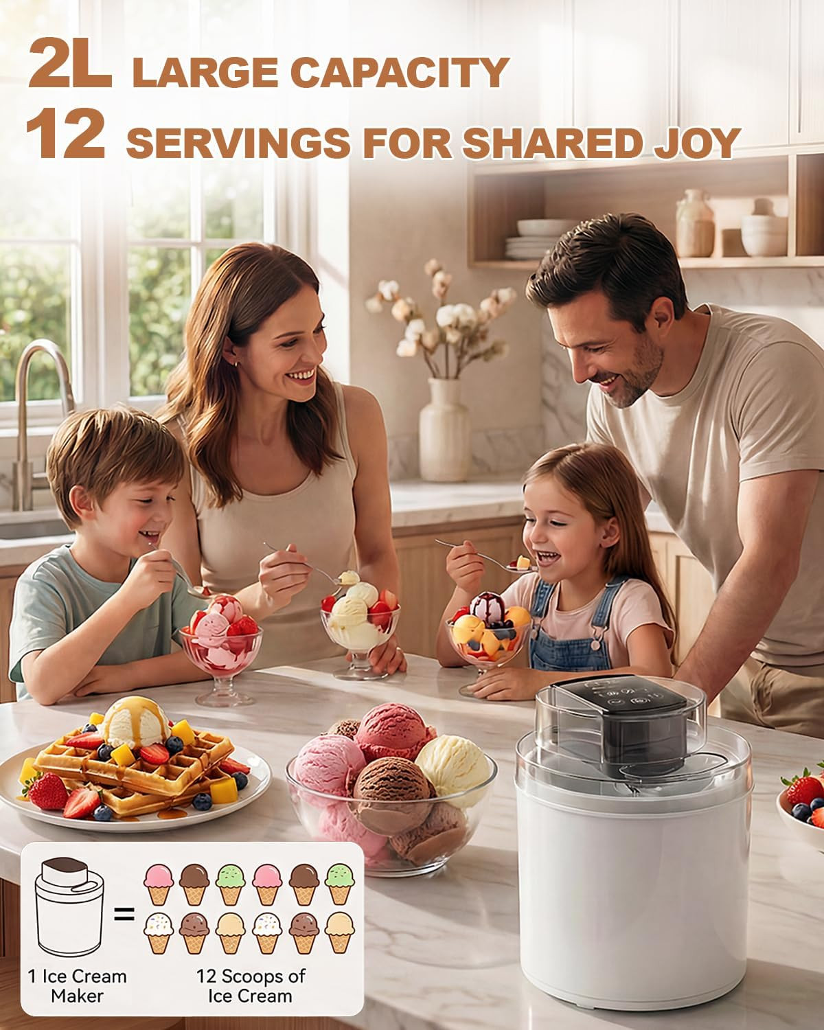 Ice Cream Maker Machine – 2.1 Quart Ice Cream Machine for Gelato, Sorbet & Froze