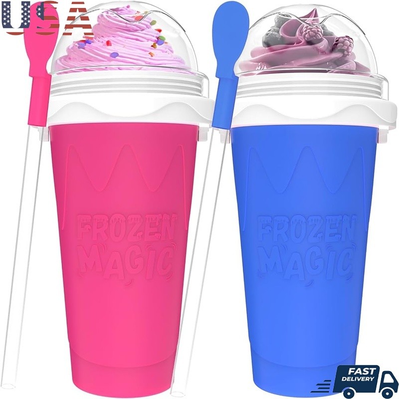 Magic Frozen Cup Slushie Maker DIY Quick Smoothie Maker Portable Straw Spoon New