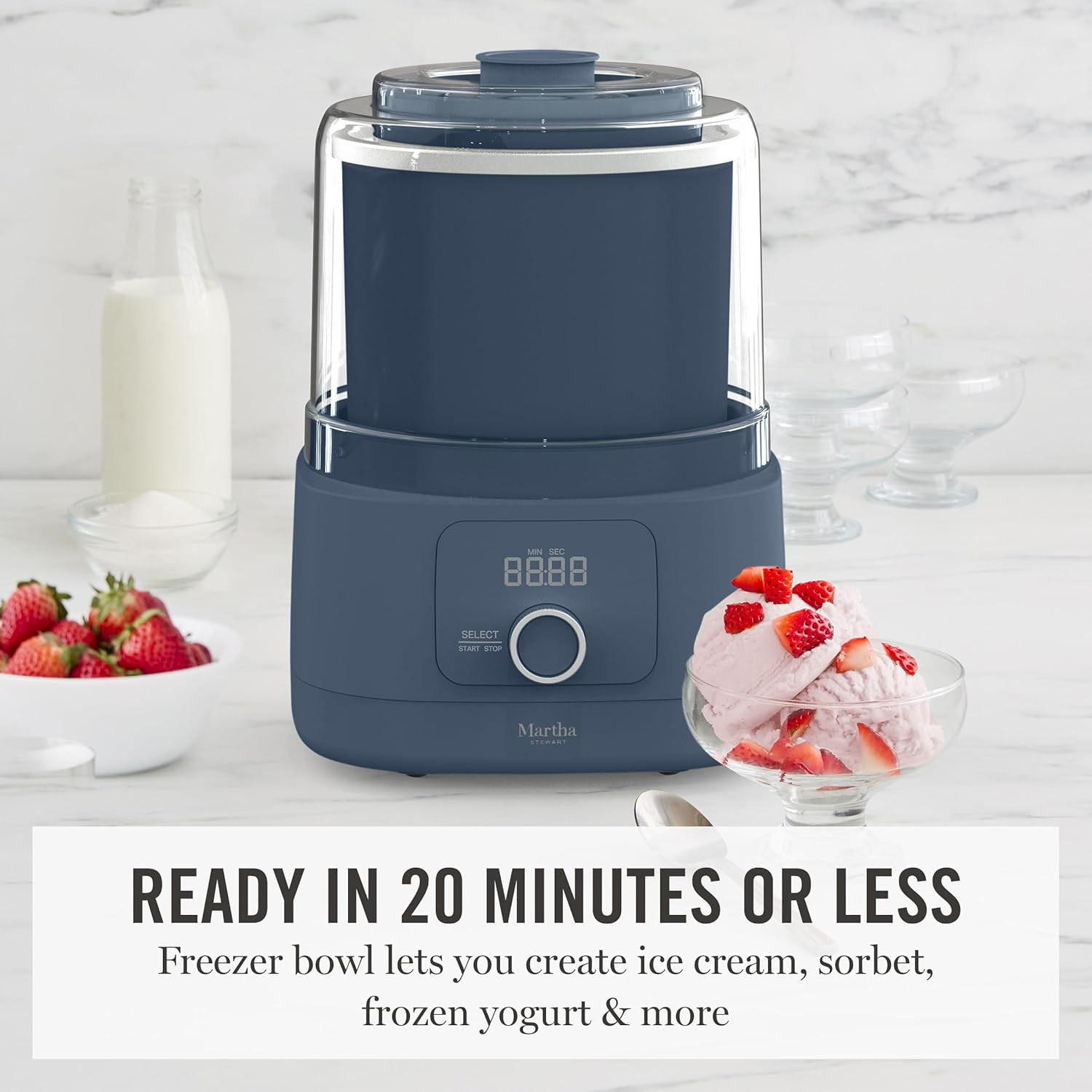 Ice Cream Maker, 2 Quart Double-Insulated Freezer Bowl, Sorbet & Frozen Yogurt,