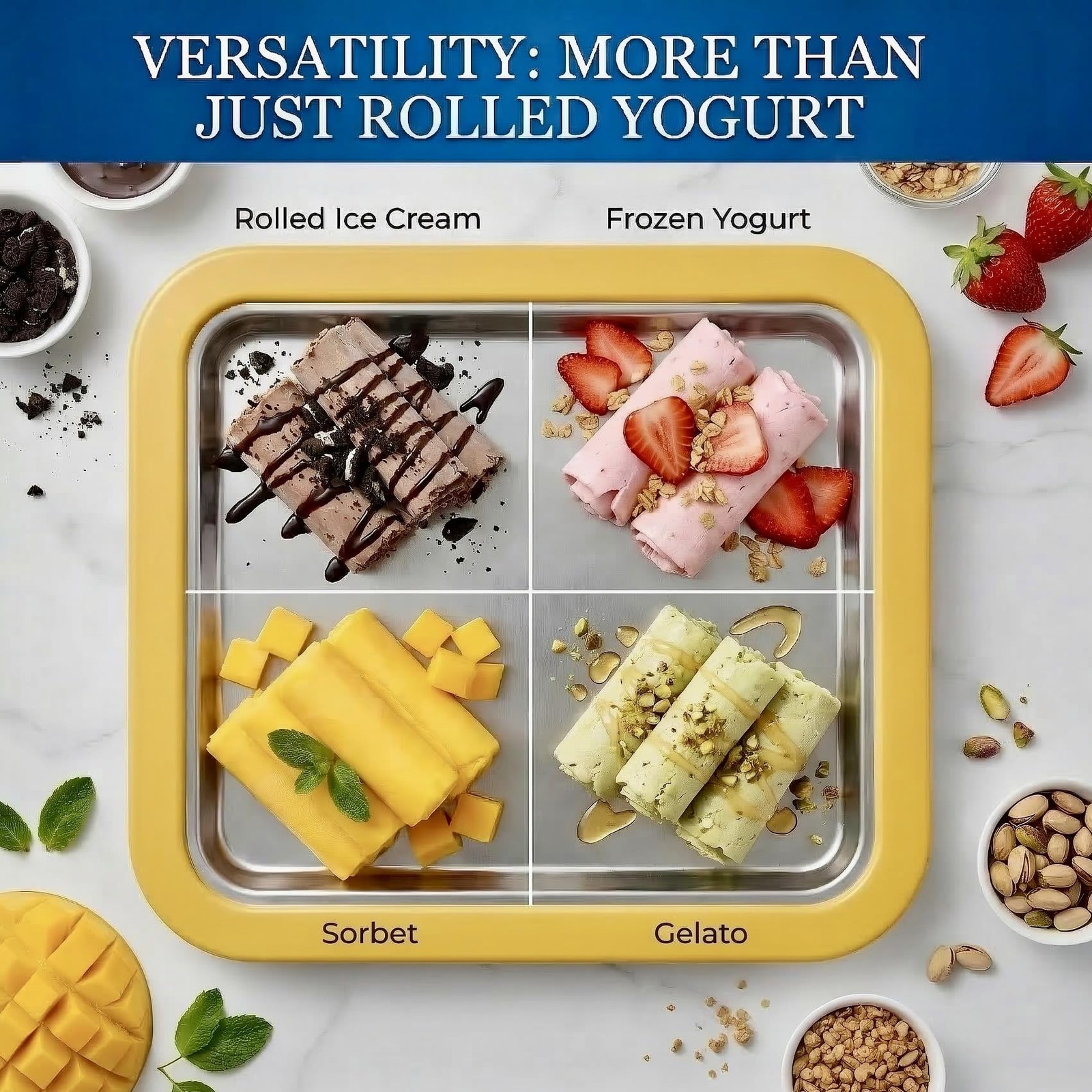 Rolled Ice Cream Maker Tray with 2 Scrapers Spatulas for Family Activity