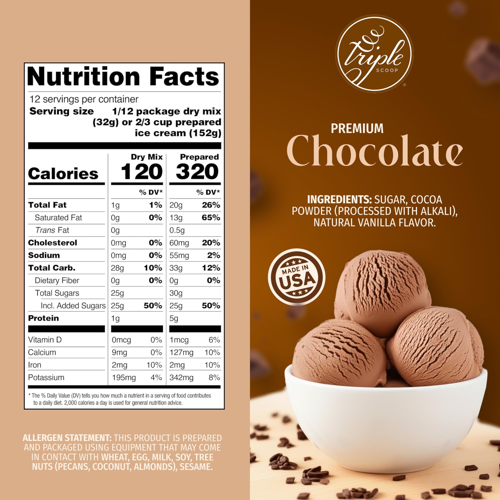 Triple Scoop – Premium Chocolate Ice Cream Mix For Maker. 1 Pack