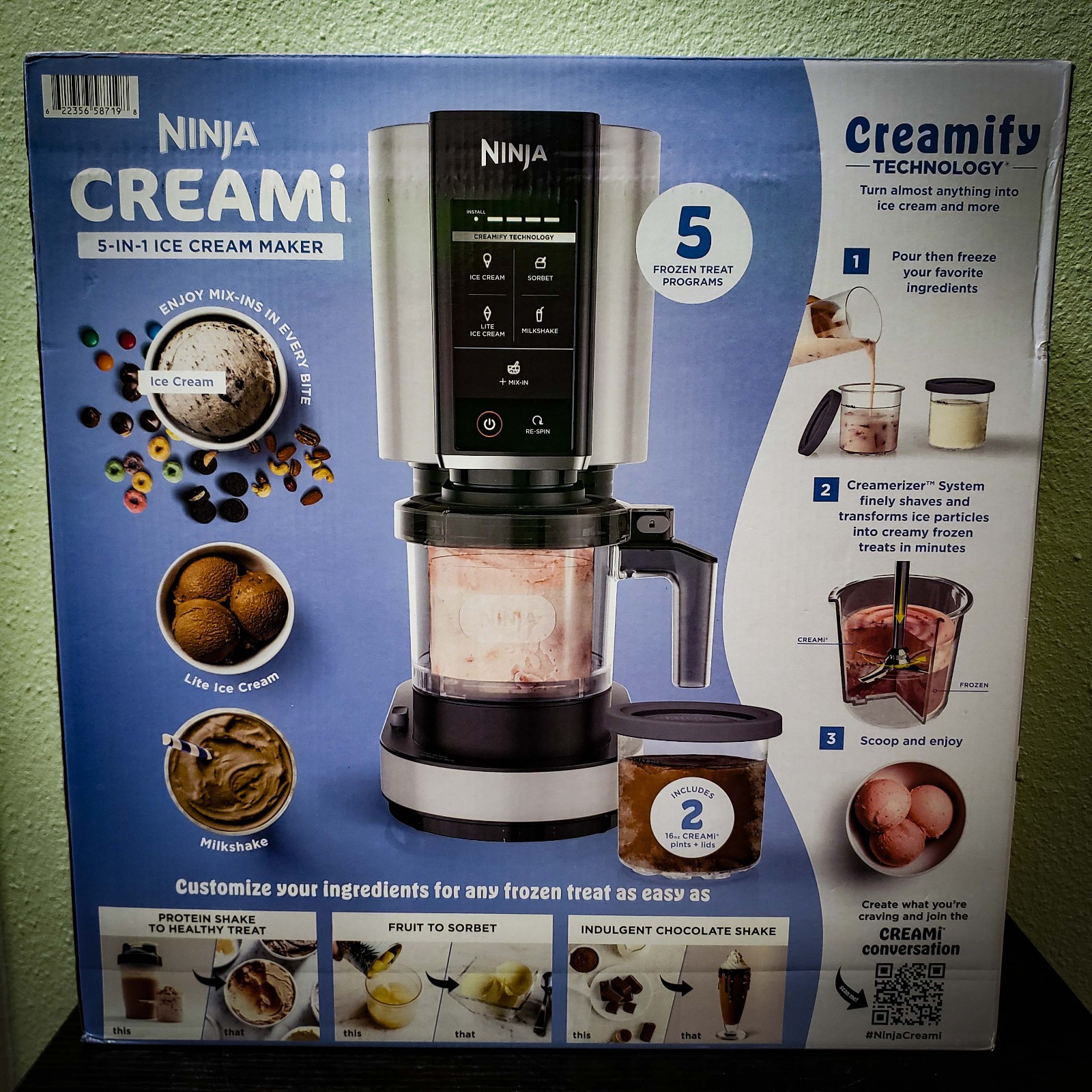 Ninja CREAMi Ice Cream Maker 5-in-1 | Homemade Sorbet, Gelato, Milkshakes