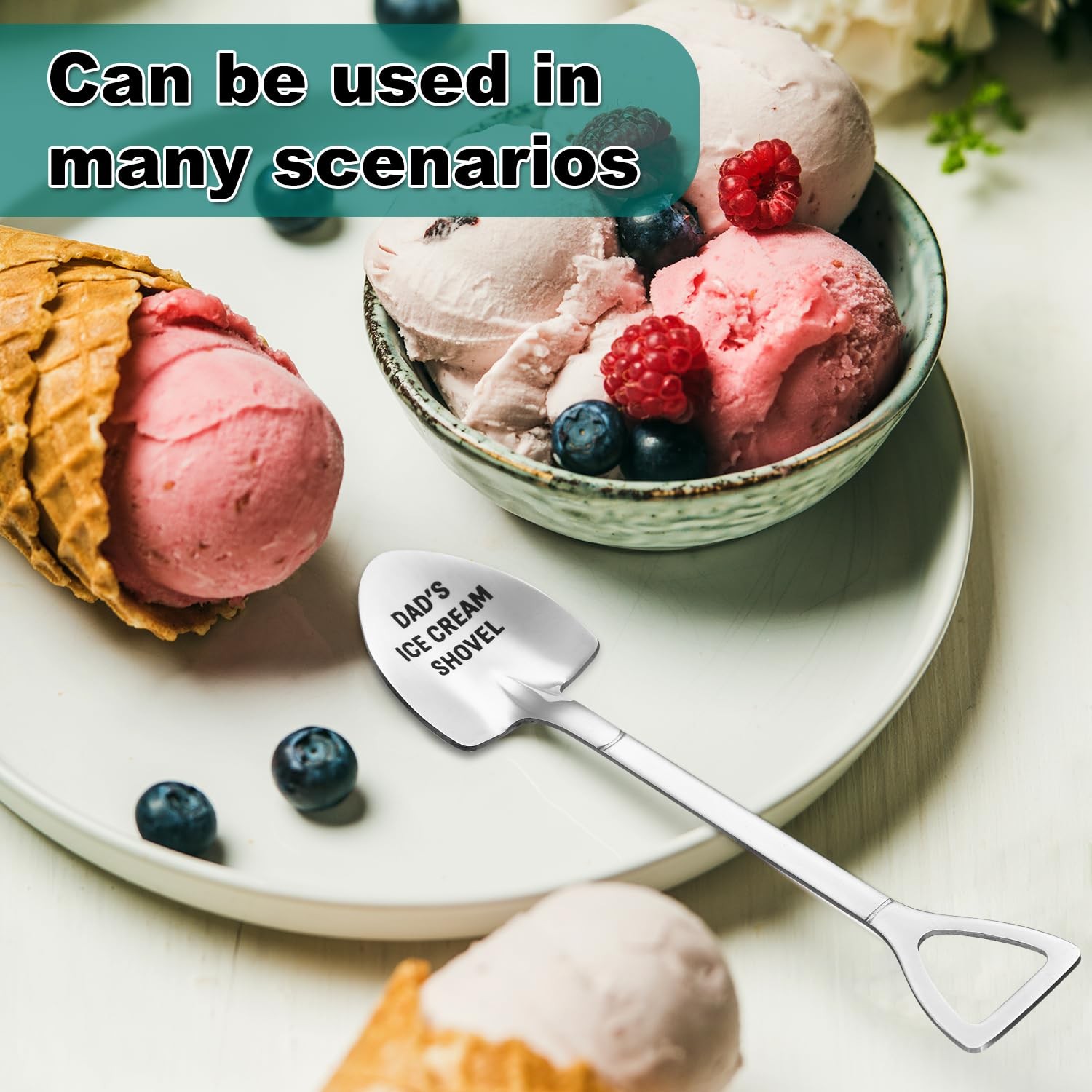 Dad’s Ice Cream Shovel Spoon, Stainless Steel Funny Dads M, Silver