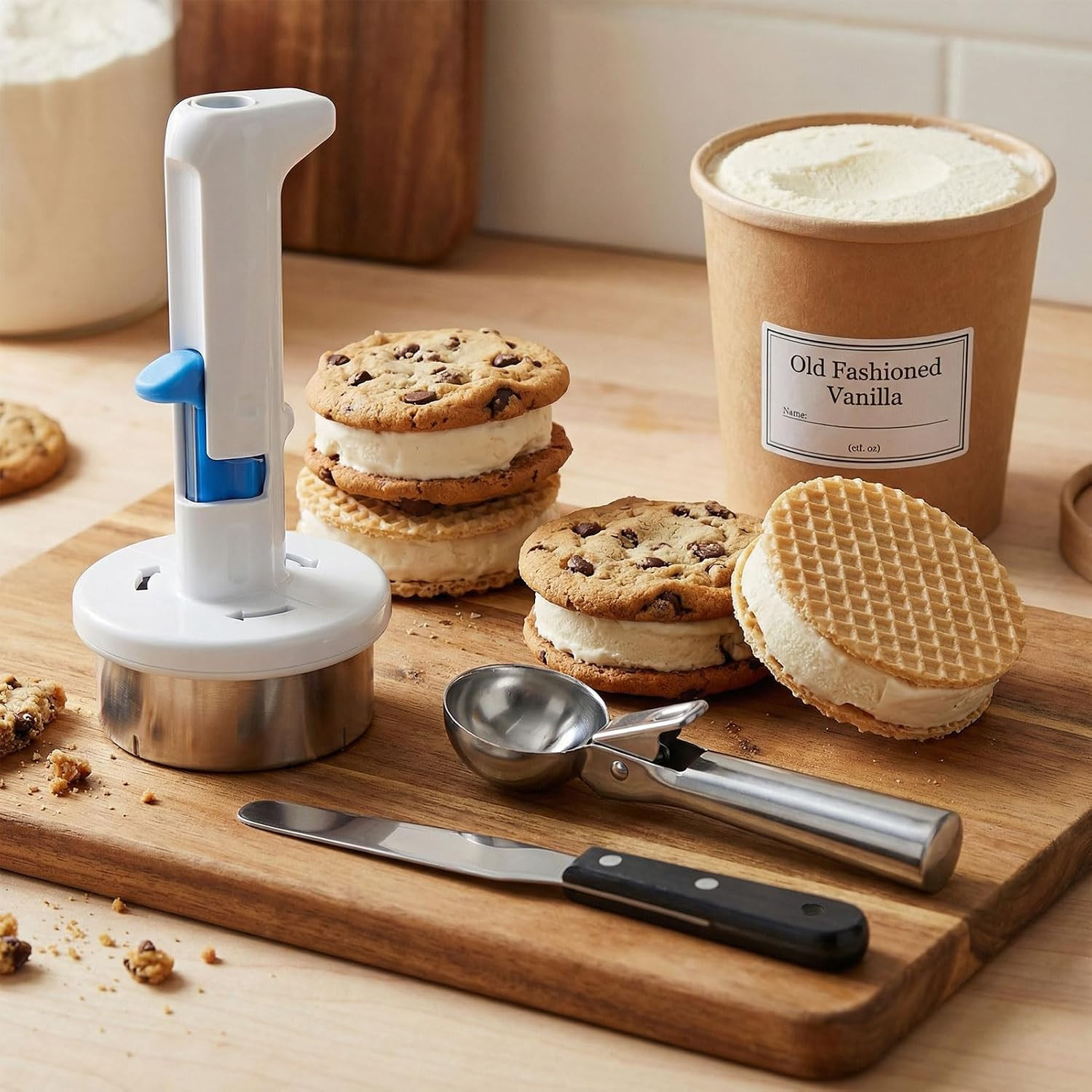 Stainless Steel Ice Cream Sandwich Maker Kit with Scoop – Yummy Treats!