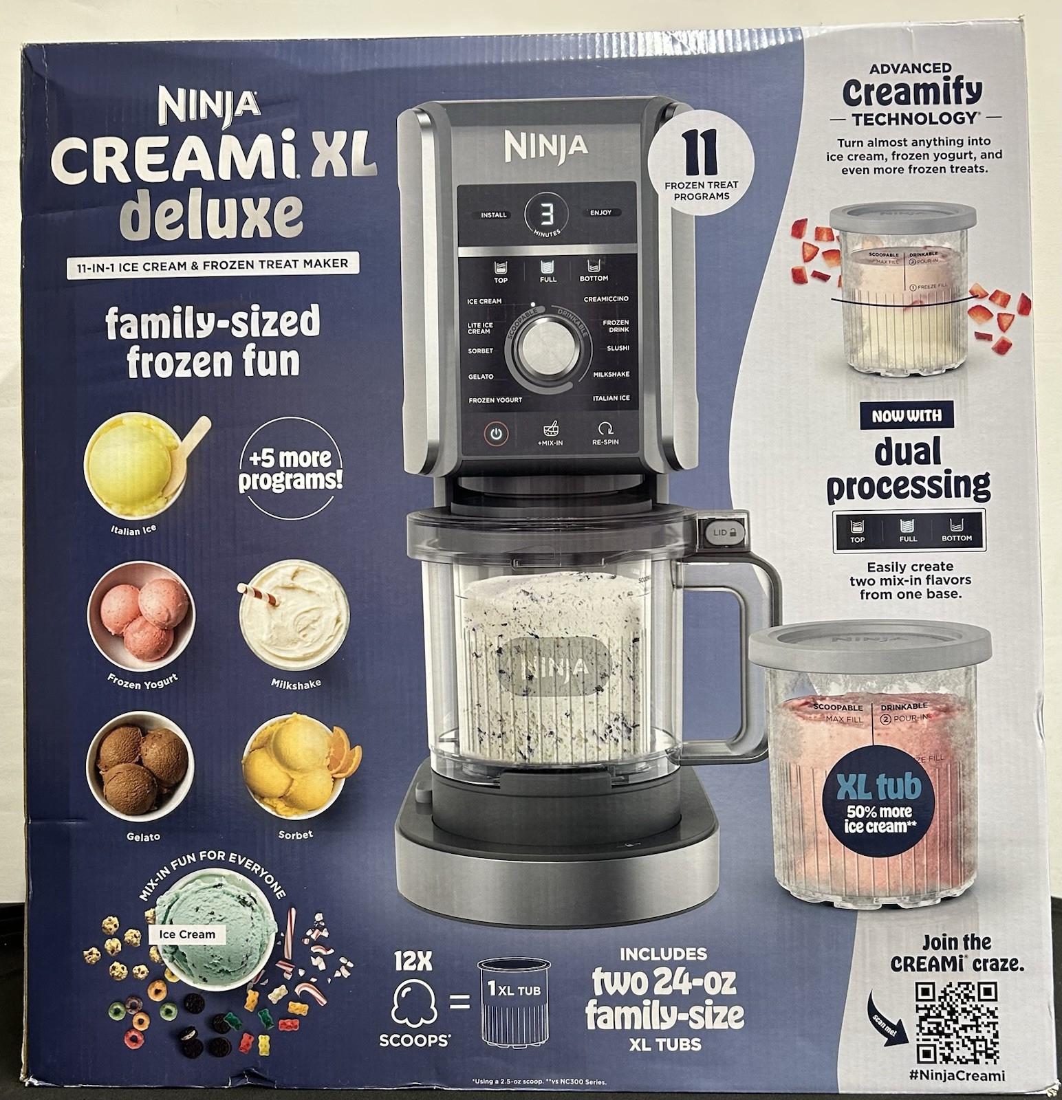 Ninja CREAMi Deluxe 11-in-1 XL Ice Cream Maker w/ Two 24-Oz. Pints – NC501 – NEW