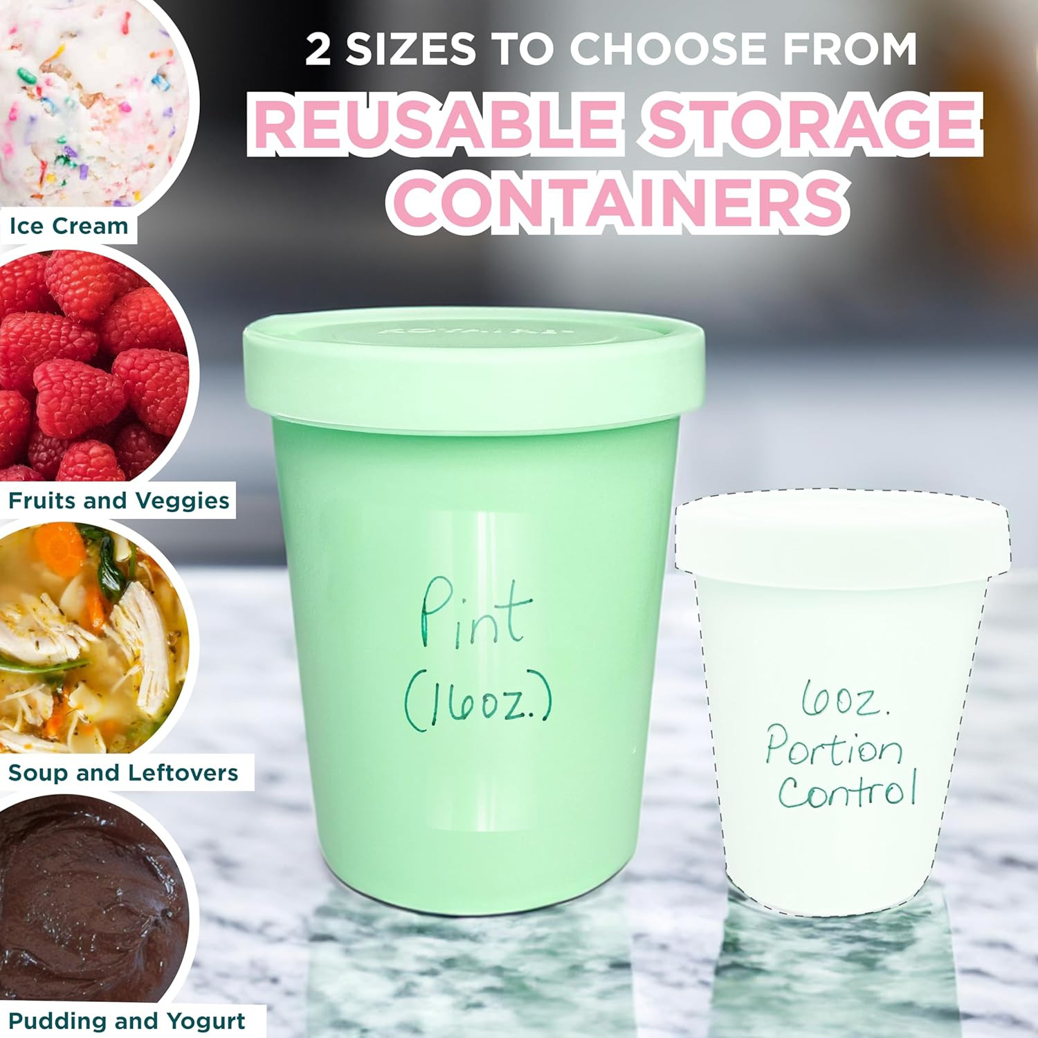 KOYAIRE Pint Ice Cream Containers for Homemade Ice Cream (16Oz. Each / 4 Pack)