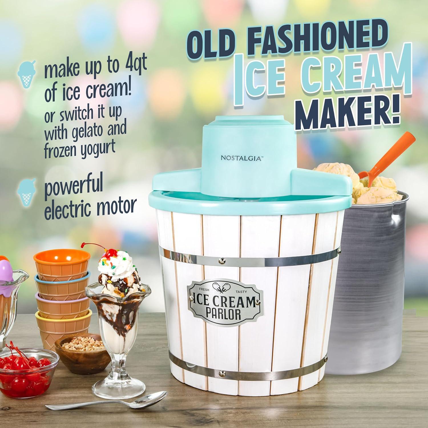 Maquina helado electrica estilo antiguo 4qt yogur gelato rapida cocina divertida