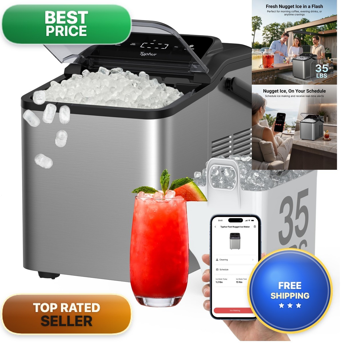 Typhur Smart Nugget Ice Maker Countertop App Control Pebble Ice Machine
