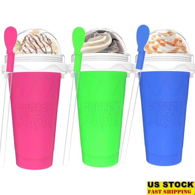 Magic Slushie Cup DIY Frozen Drink Maker Quick Freeze 2-in-1 Spoon Straw New