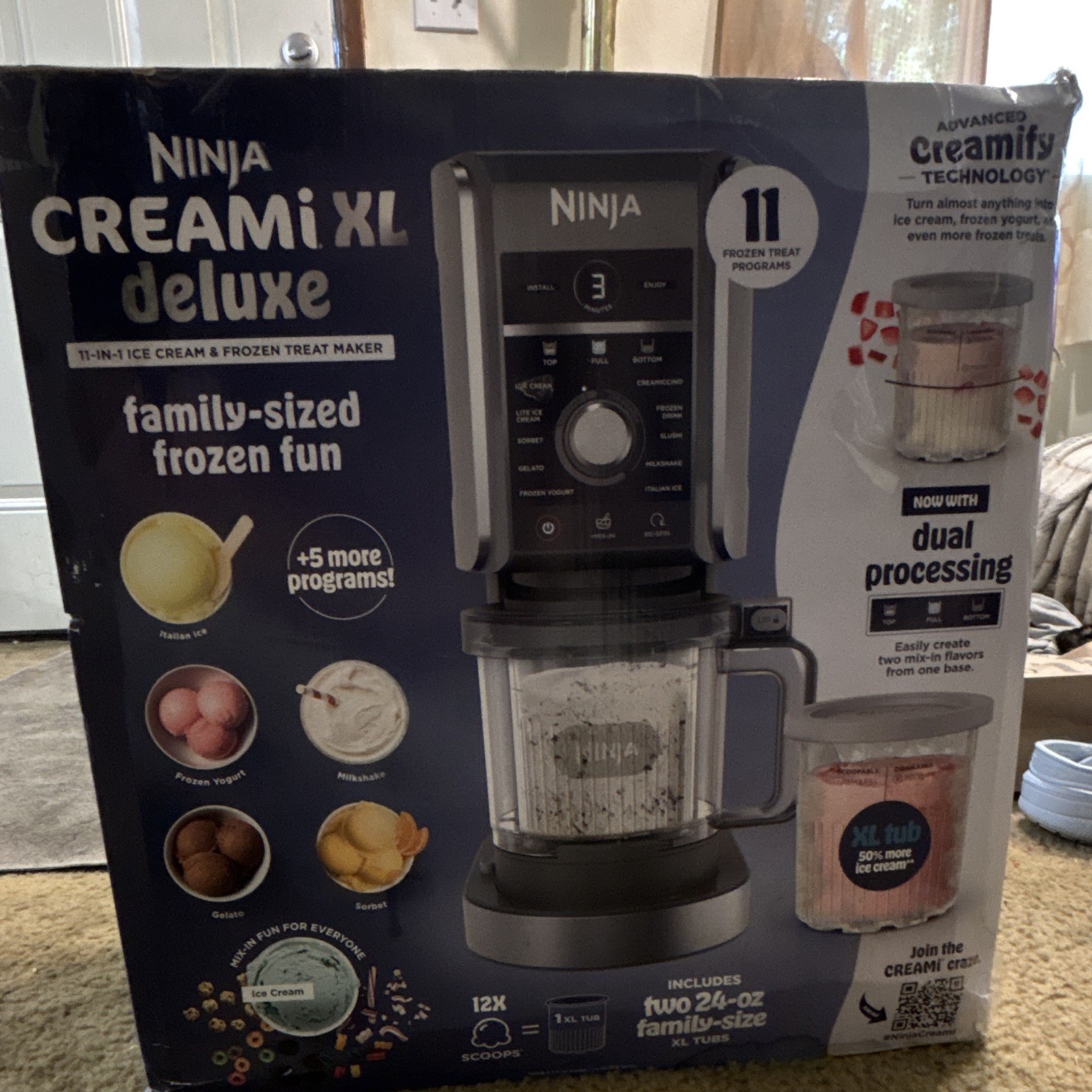 Ninja CREAMi XL Deluxe Dual Processing Ice Cream Maker 800W w/2x 24oz XL Tubs