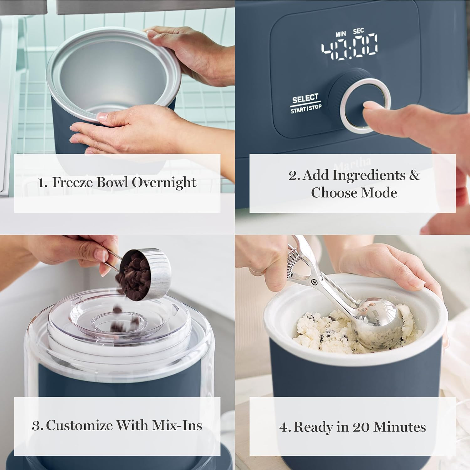 Ice Cream Maker, 2 Quart Double-Insulated Freezer Bowl, Sorbet & Frozen Yogurt,