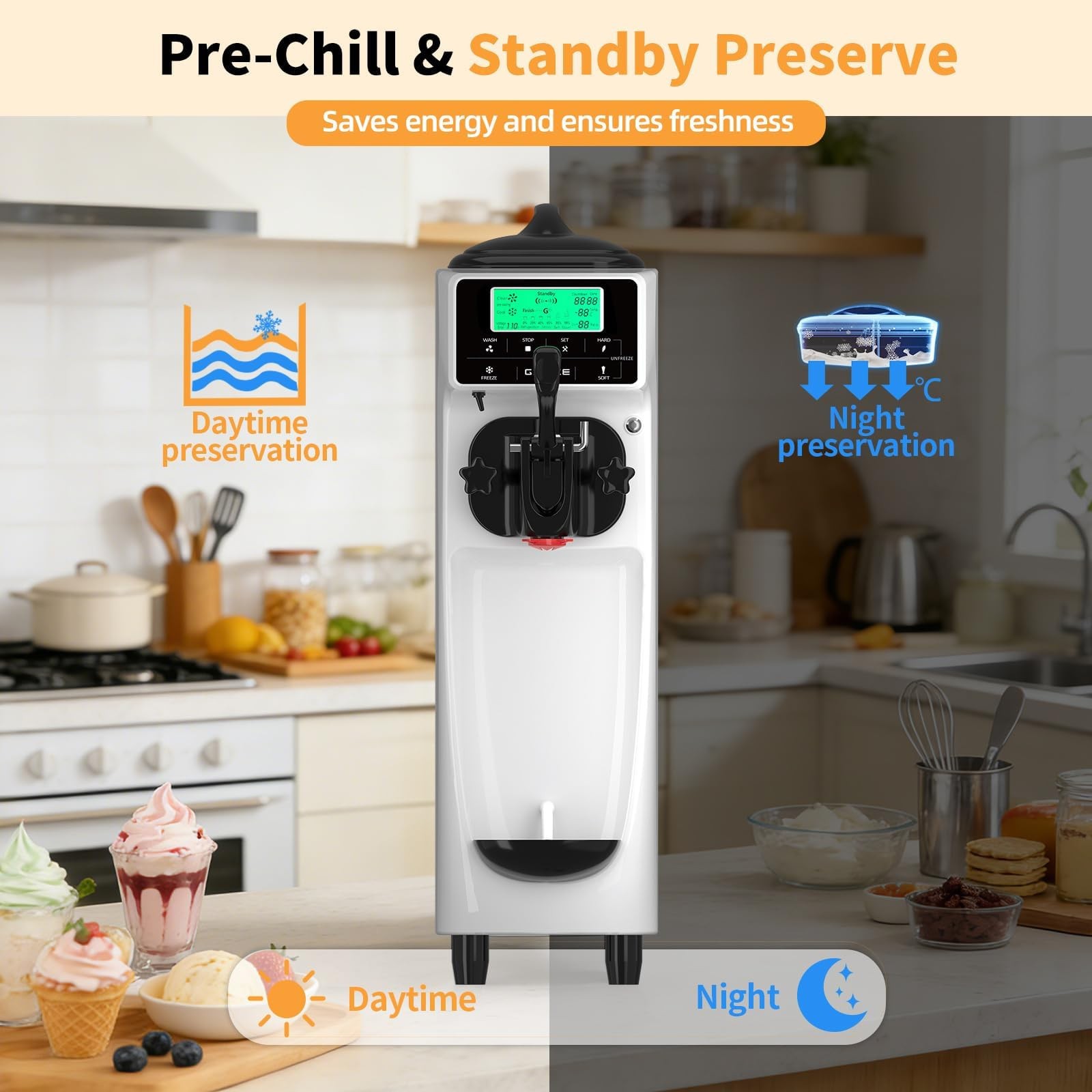 Ice Cream Machine – 3.5 Gals/H Single Flavor Ice Cream Maker 5 Inch Screen So…