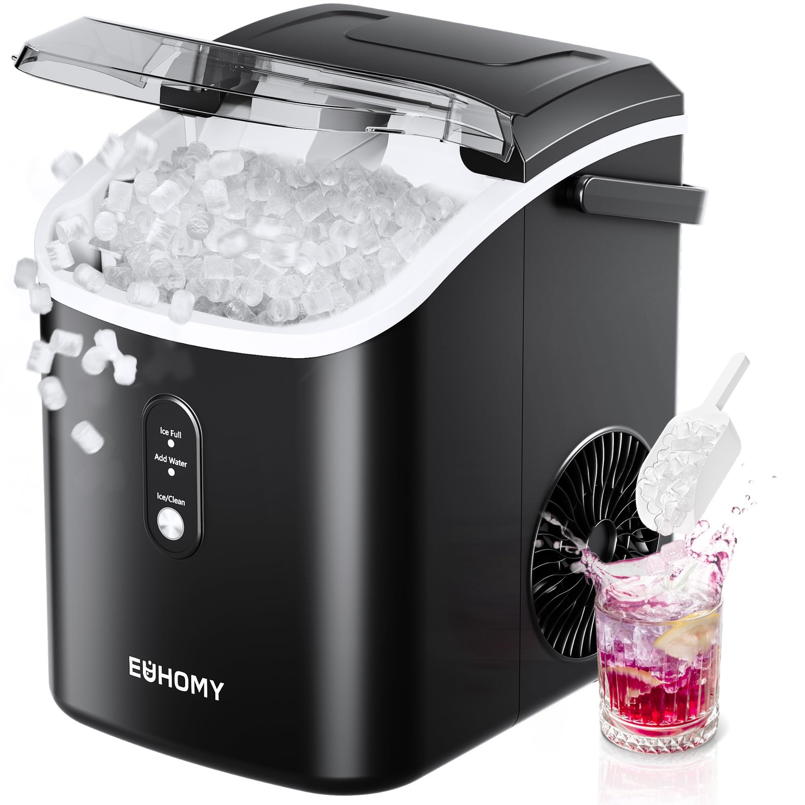 EUHOMY Nugget Ice Maker Countertop, 34lbs/Day, Ready in 6 Mins, W/ Handle