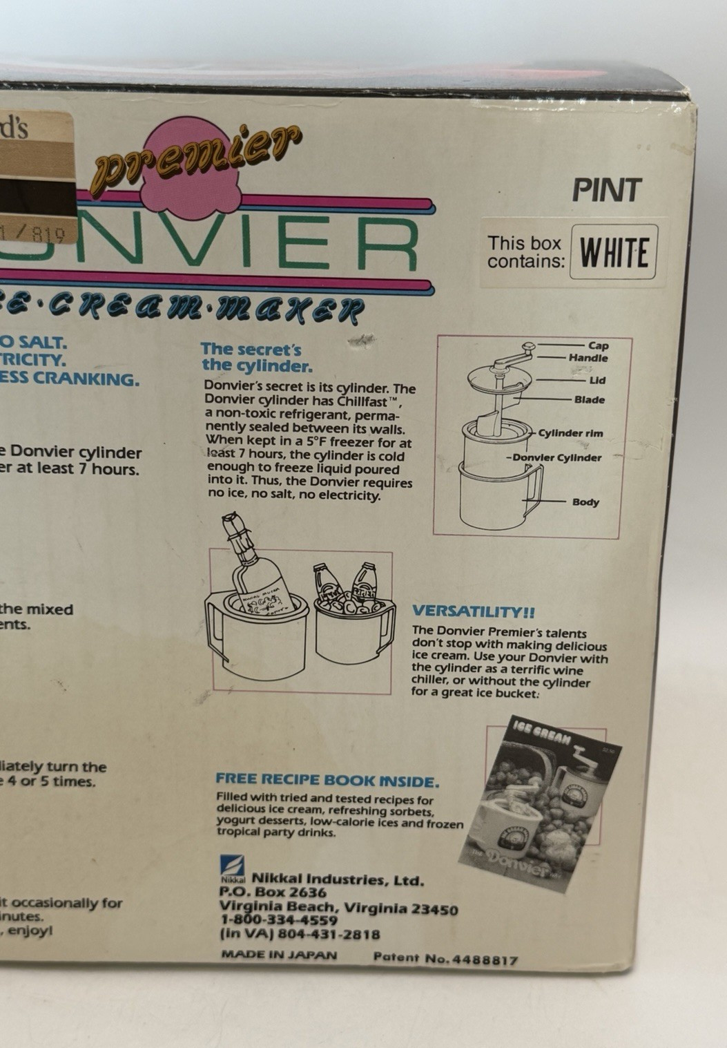 Vintage Donvier The Original 1 Qt Ice Cream Maker Made in Japan w/ Original Box