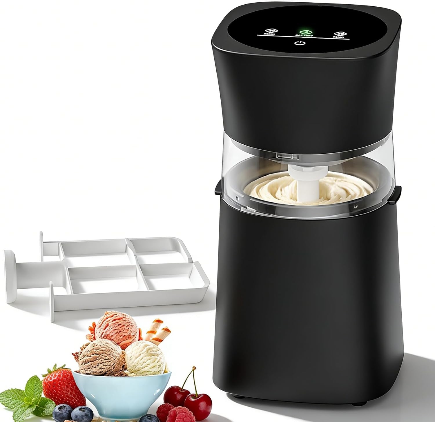 Ice Cream Maker Machine W/ Pre-Freeze Bowl Rechargeable Homemade Ice Cream Maker