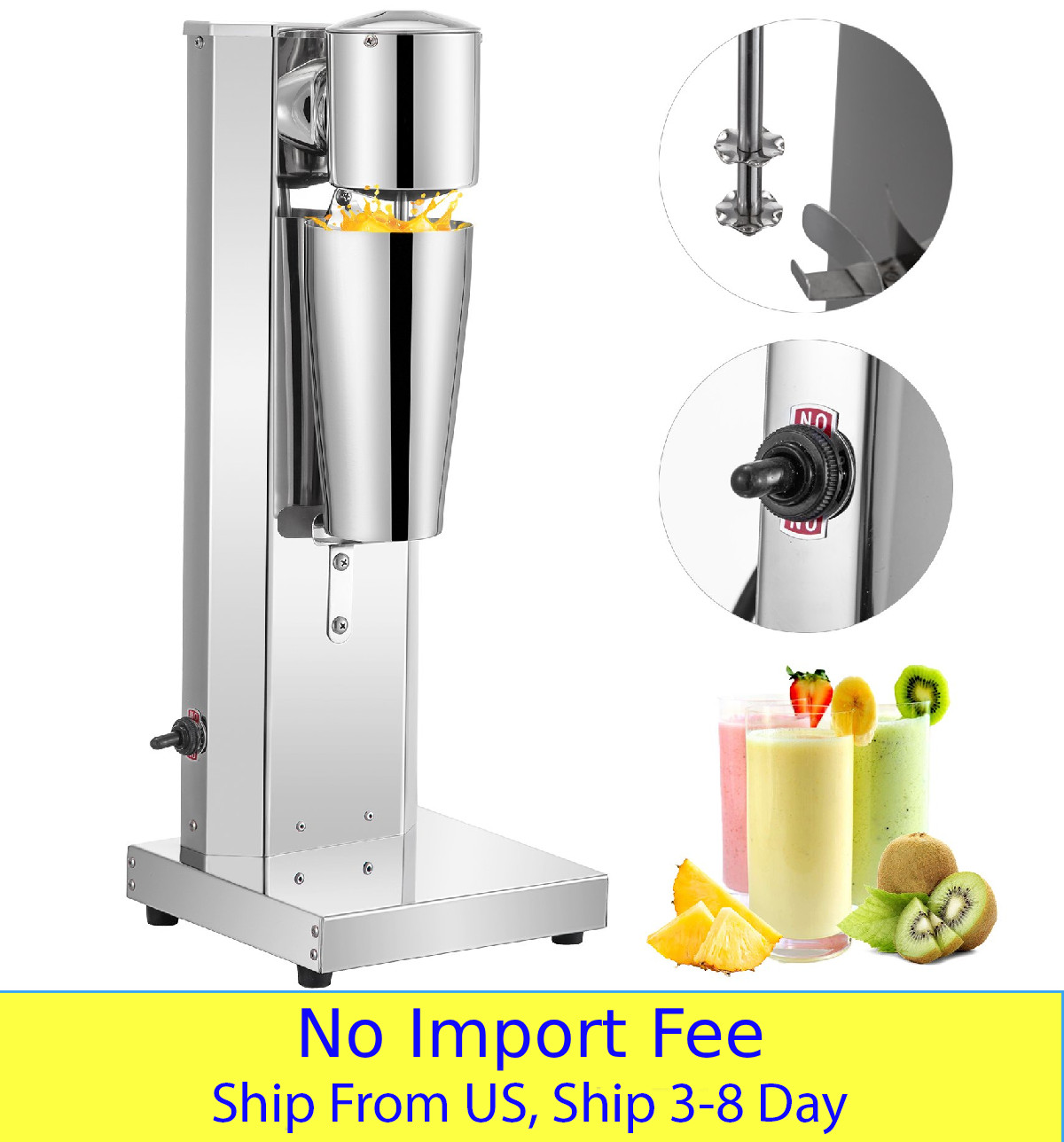 180W Milkshake Maker Machine Stainless Steel Drink Mixer 800ml Cup 2 Speed