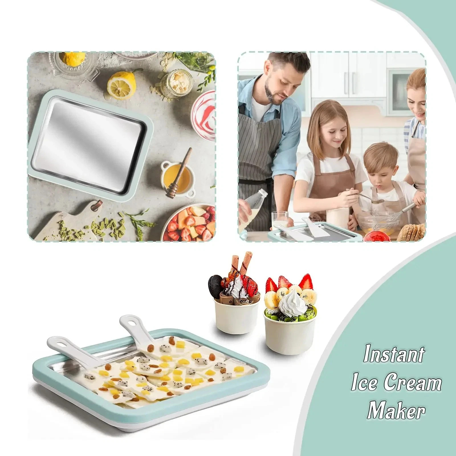 Rolled Ice Cream Maker DIY Frozen Yogurt Pan Homemade Ice Cream Tray