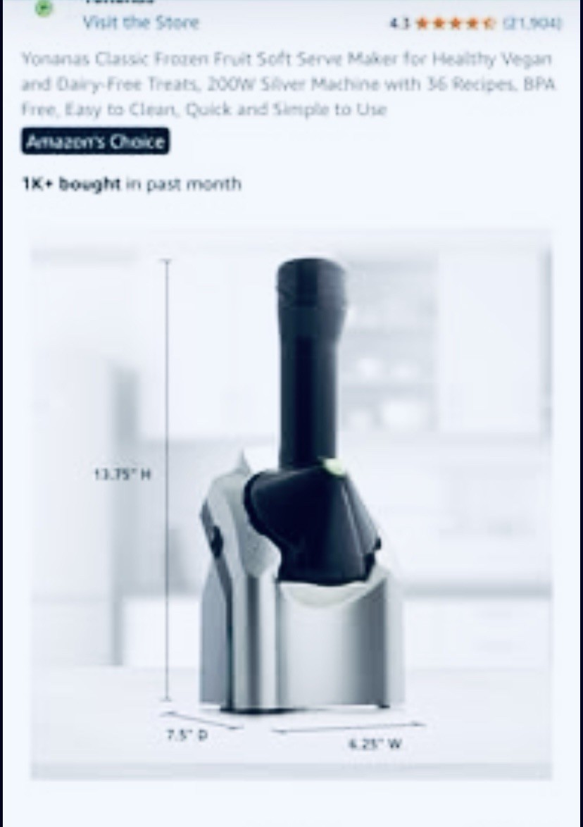 Yonanas Classic Frozen Fruit Soft Serve Maker for Healthy and Dairy-Free Treats