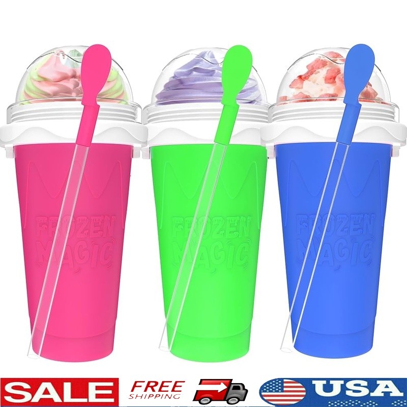 Quick Frozen Slushy Maker Cup Easy Squeeze DIY Smoothie Tool Portable Spoon New