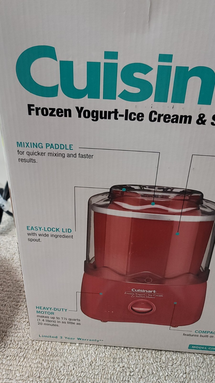 Cuisinart ICE-21R Red 1.5 QT Frozen Yogurt-Ice Cream Sorbet Maker USED