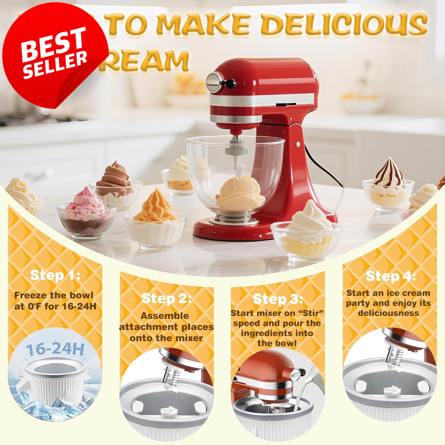 Ice Cream Maker Attachment 2 Quart for KitchenAid 4.5 5 6QT Mixers – US