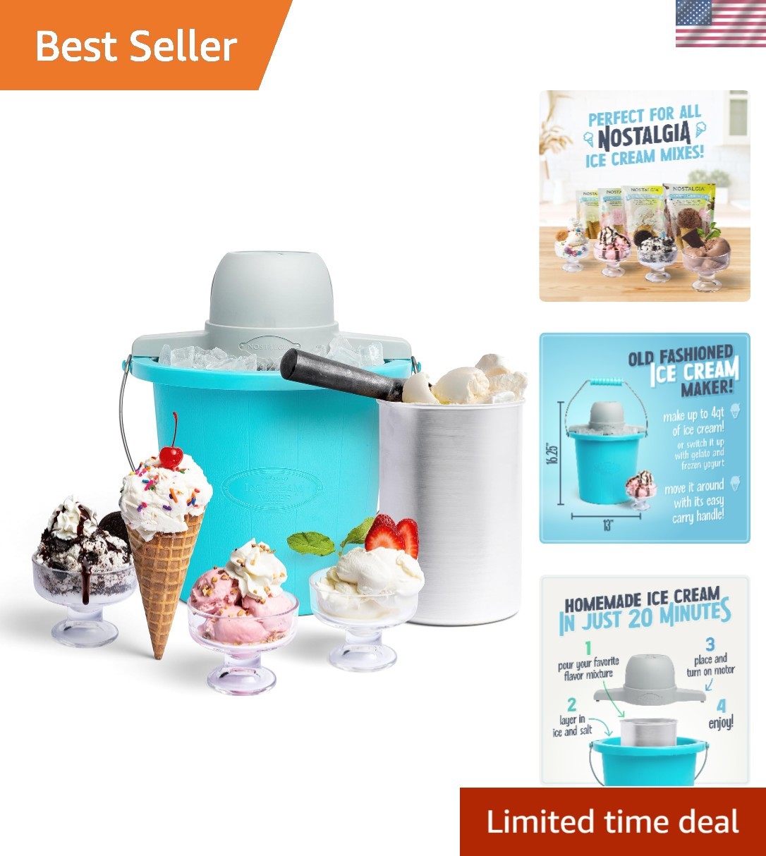 Family-Friendly 4-Quart Electric Ice Cream Machine – Fast & Fun Treats in Blue
