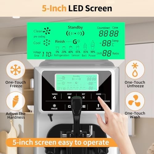 Ice Cream Machine – 3.5 Gals/H Single Flavor Ice Cream Maker 5 Inch Screen So…